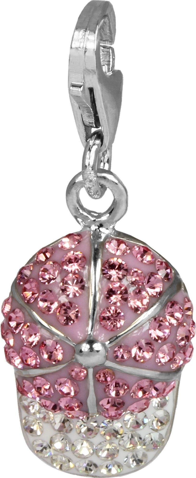 SilberDream Charm-Einhänger SilberDream rosa Charm Basecap Zirkonia, Charmsanhänger Basecap, 925 Sterling Silber, Farbe: weiß, rosa