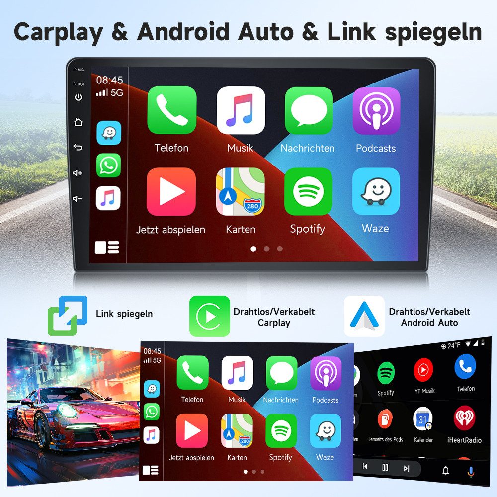 Hikity Android 15 2DIN Autoradio 9/10 Zoll HD GPS BT WiFi mit Rückfahrkamera Autoradio (Digitalradio (DAB), 2GB+64GB)