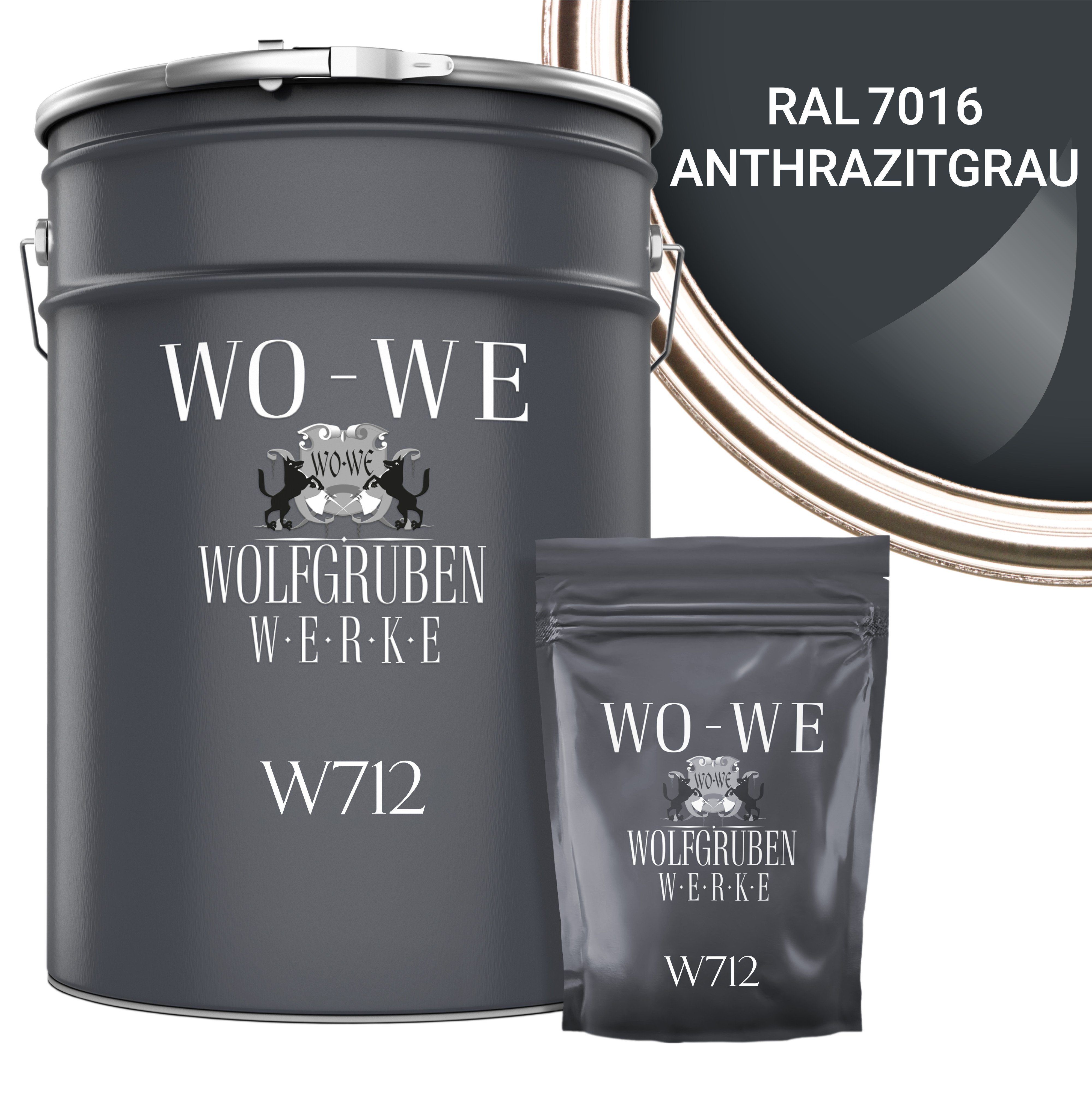 WO-WE Fliesenlack 2K Fliesenfarbe Fliesen Lack Bodenfliesen W712, 2,5-20Kg, Seidenglänzend, Epoxidharz RAL 7016 Anthrazitgrau