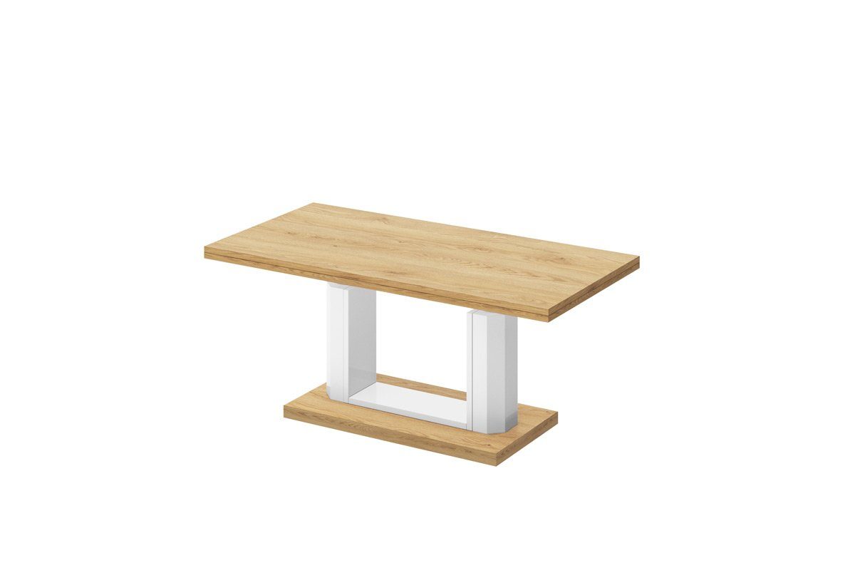 Tisch Design Hochglanz Couchtisch höhenverstellbar stufenlos Weiß Couchtisch Natur - Eiche designimpex HAC-111 aufklappbar