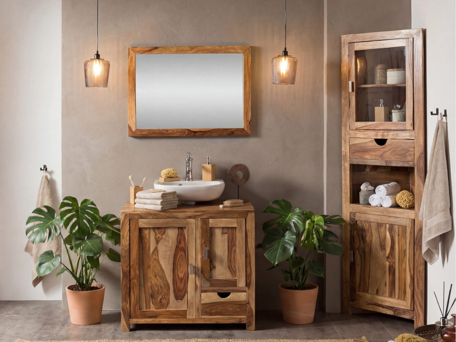 massivum Eckschrank Laros Akazie Hochschrank Badezimmer Massivholz