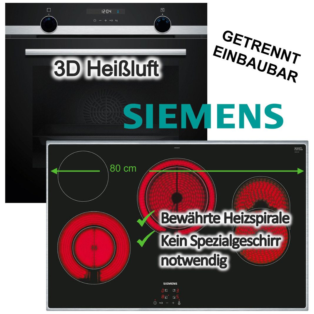 SIEMENS Backofen-Set 3DHeißluft Hydrolyse Schnellaufheizung+Elektrokochfeld 80cm Bräterzone, Hydrolyse