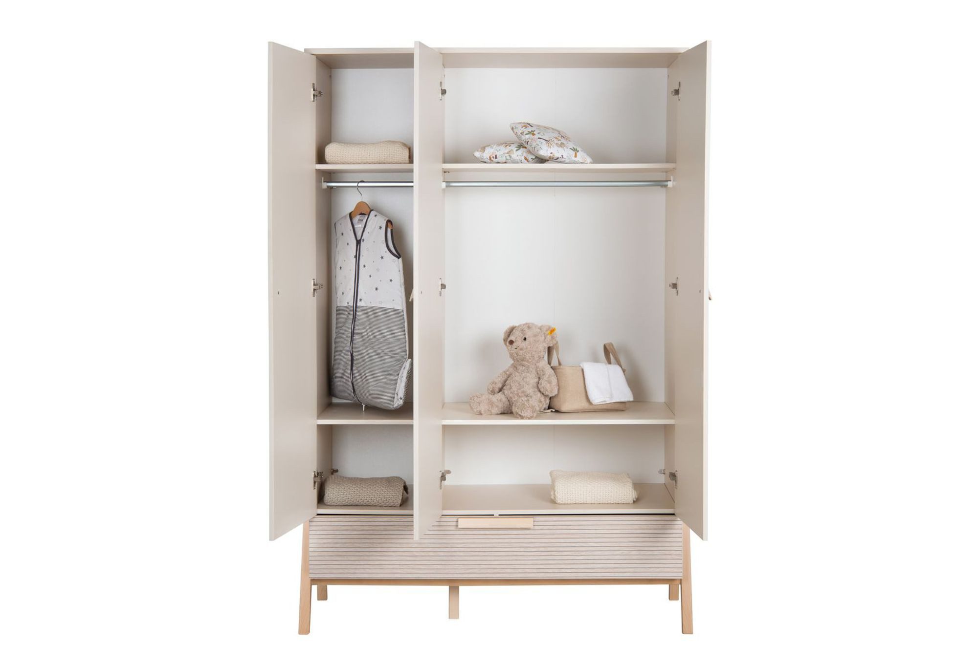 Schardt Kinderkleiderschrank HAPPY Schrank 3 Türen, Dekor Carat beige/Connery natur