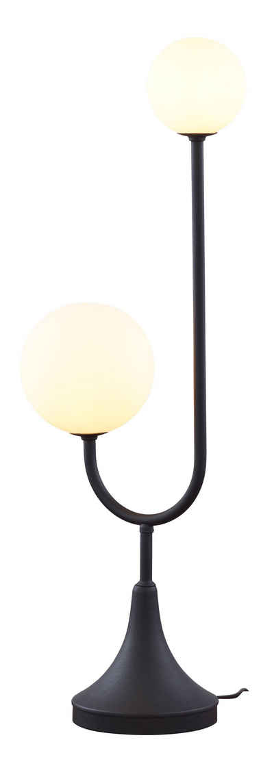 Licht-Erlebnisse Nachttischlampe SOSTRAND, ohne Leuchtmittel, Metall Glas G9 73 cm hoch Schwarz Weiß 2-flammig Kugel Schirm Modern