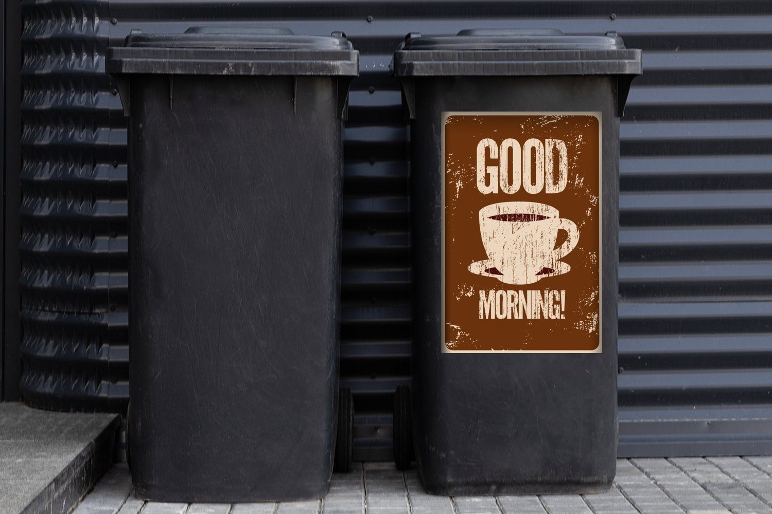 MuchoWow Wandsticker Morgen! Guten Zitate - (1 Sticker, Mülleimer-aufkleber, Sprichwörter - - St), Jahrgang Container, Abfalbehälter Mülltonne, Kaffee 