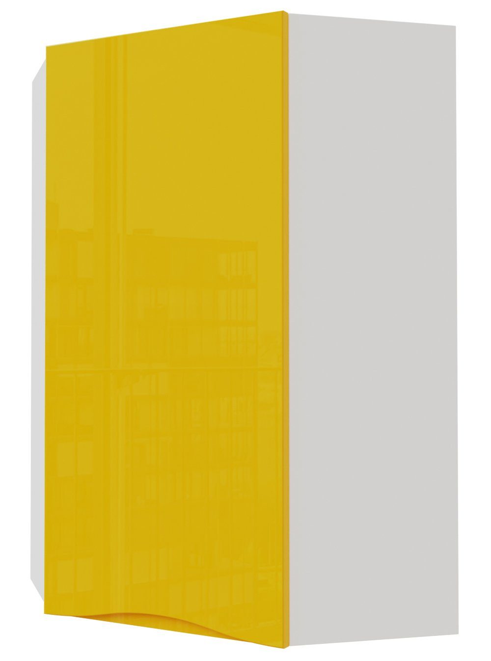 60cm Napoli Feldmann-Wohnen Hochglanz Eckhängeschrank 9016 Front-, Ausführung RAL wählbar (Napoli) verkehrsweiß und Korpusfarbe 1-türig
