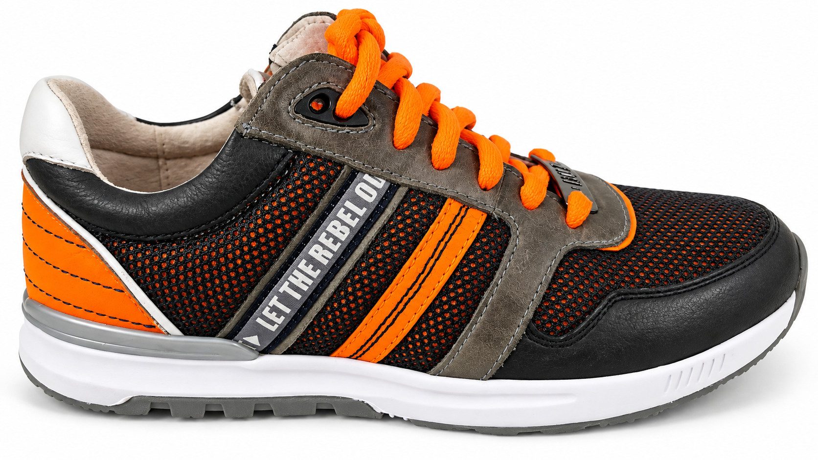 Braqeez Jungen Low Leder Mesh Grau Orange mit Reißverschluss Schnürung Sneaker aus echtem Leder