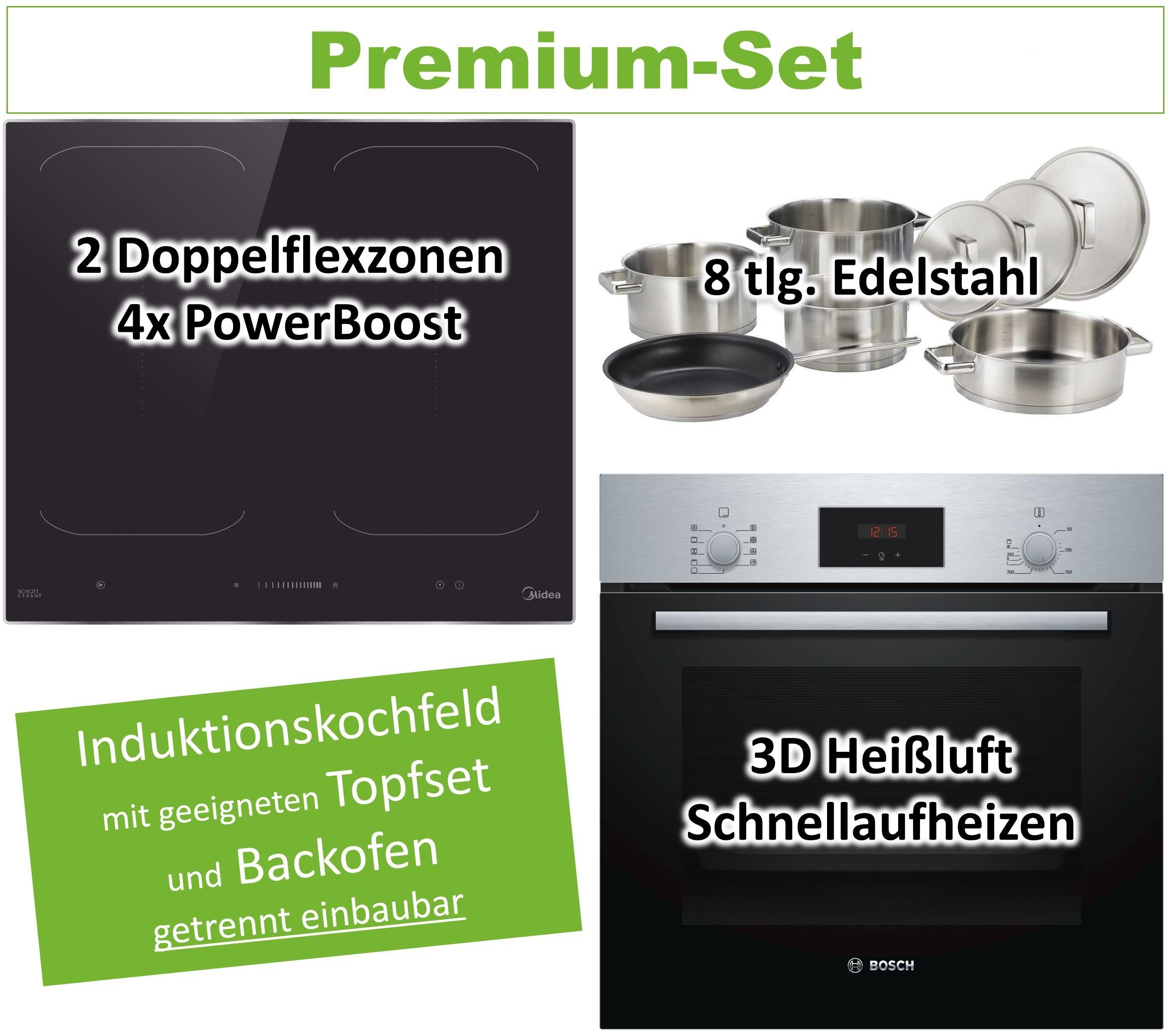 und BOSCH Topfset 60cm mit - Induktionskochfeld Midea autark, Backofen-Set