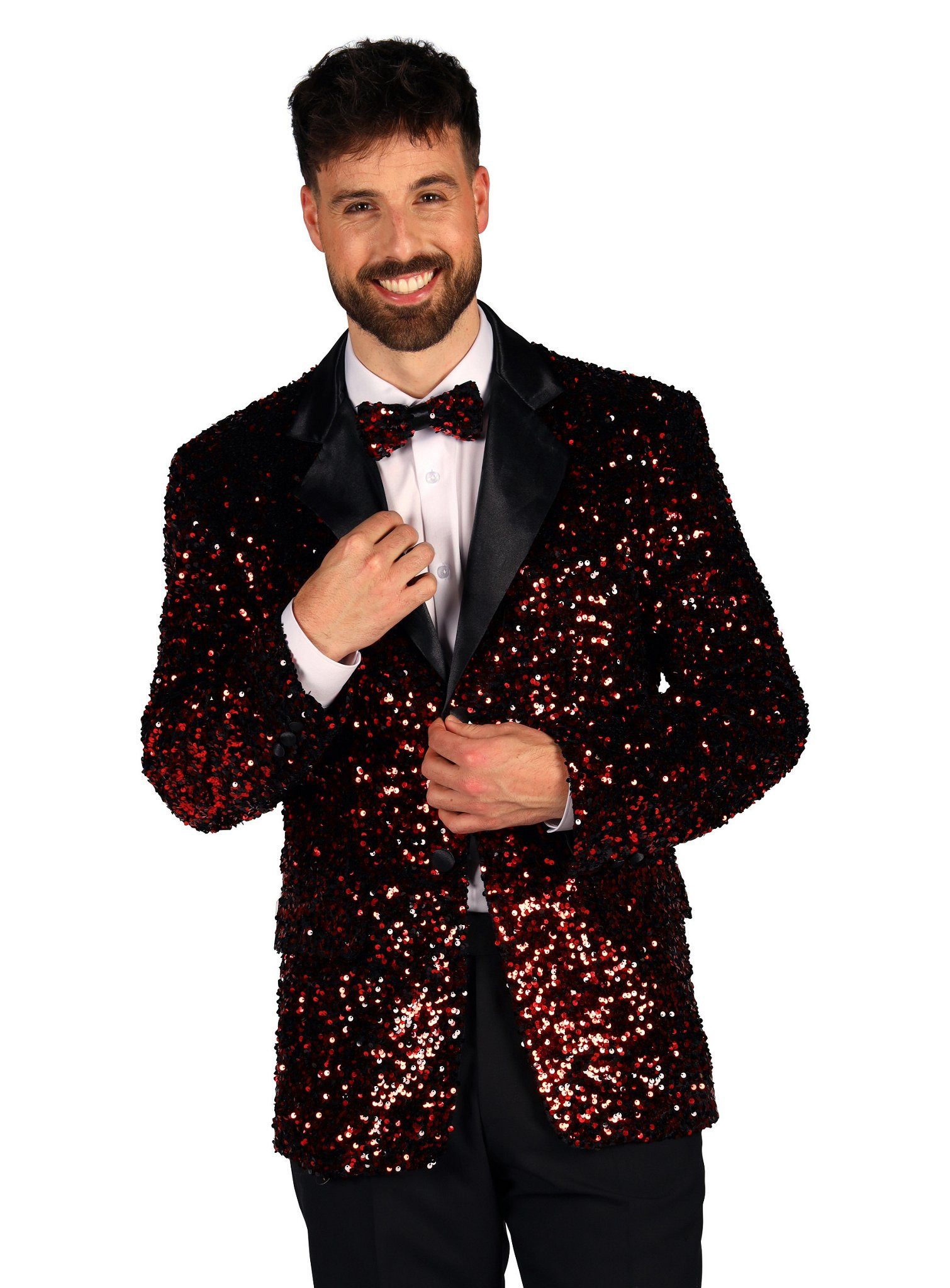 thetru Kostüm Glitzer Jackett rot, Sakko im klassischen Schnitt, aber knall günstig online kaufen