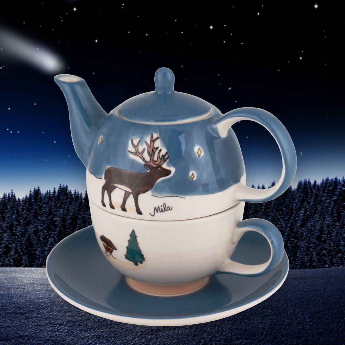 Mila Teekanne Mila Keramik Tee-Set Tea for One Rotwild, 0.4 l, (Set, Tee-Set)