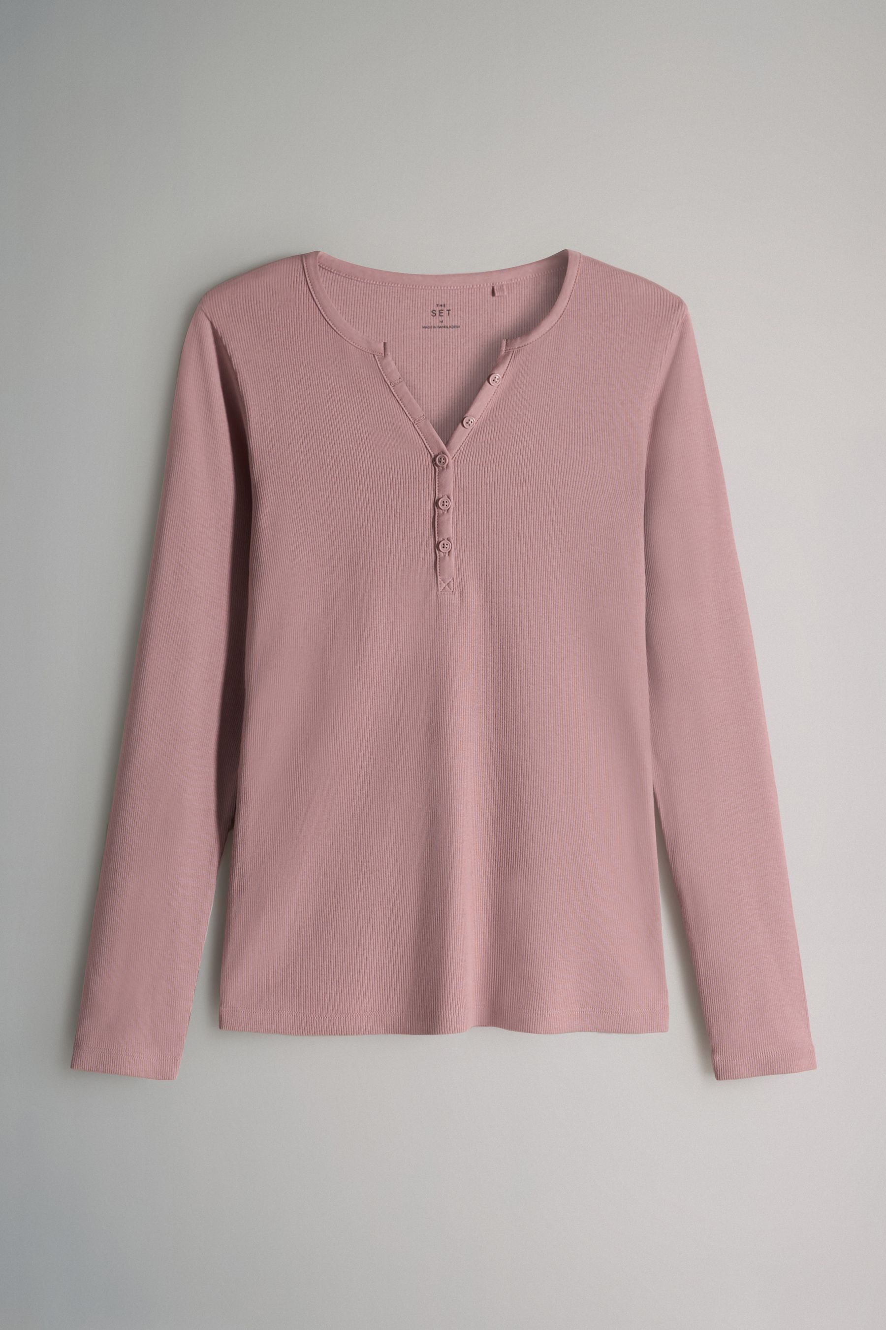 The Set Langarmshirt The Set gerippte Henley-Langarmshirts, 4er-Pack (4-tlg günstig online kaufen