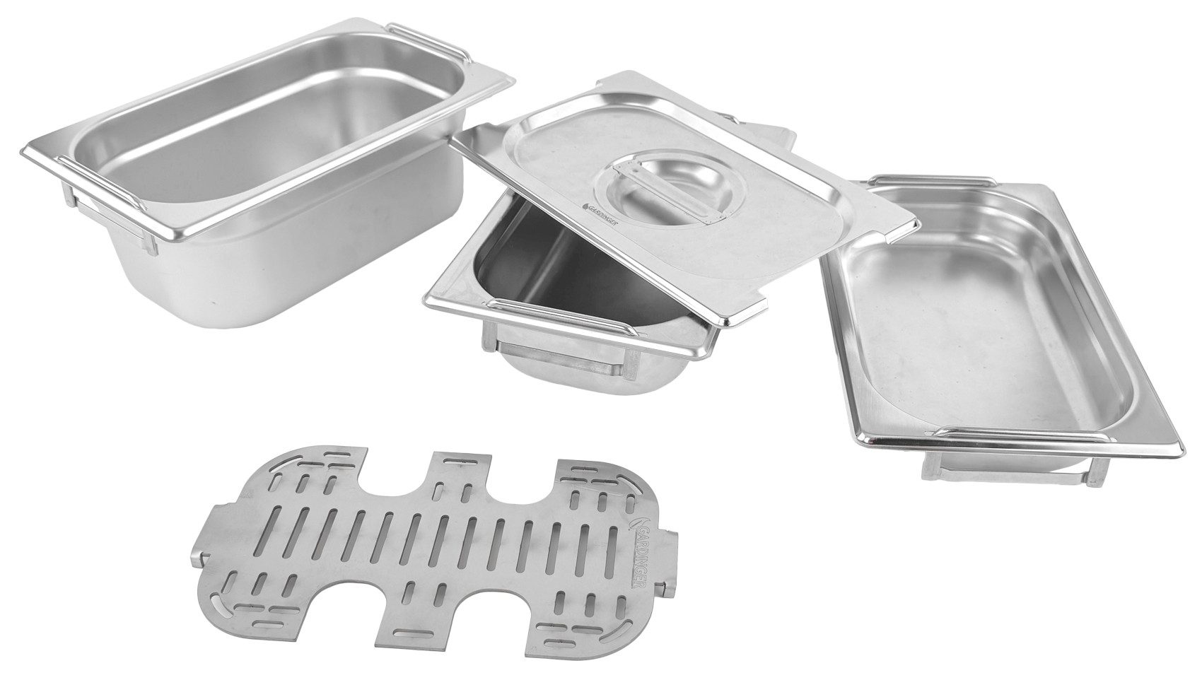 GARDINGER Geschirr-Set Kochset GN-Behälter mit Deckel Hitzeblech für Gasgrill BBQ 42 (4-tlg), Edelstahl