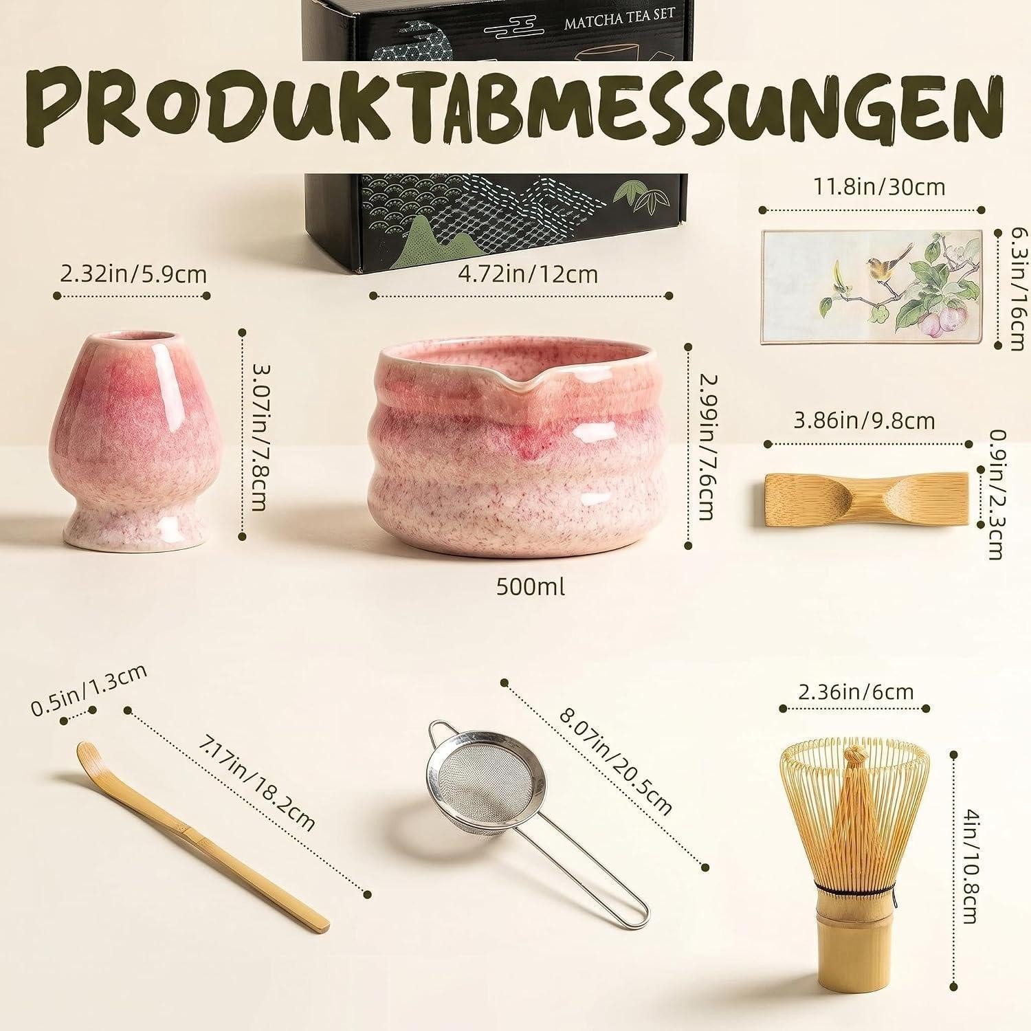 LuxusKollektion Teeschale Matcha Set 8-teilig Keramikschale Bambusbesen Rosa, Keramik – Bild 2 von 5