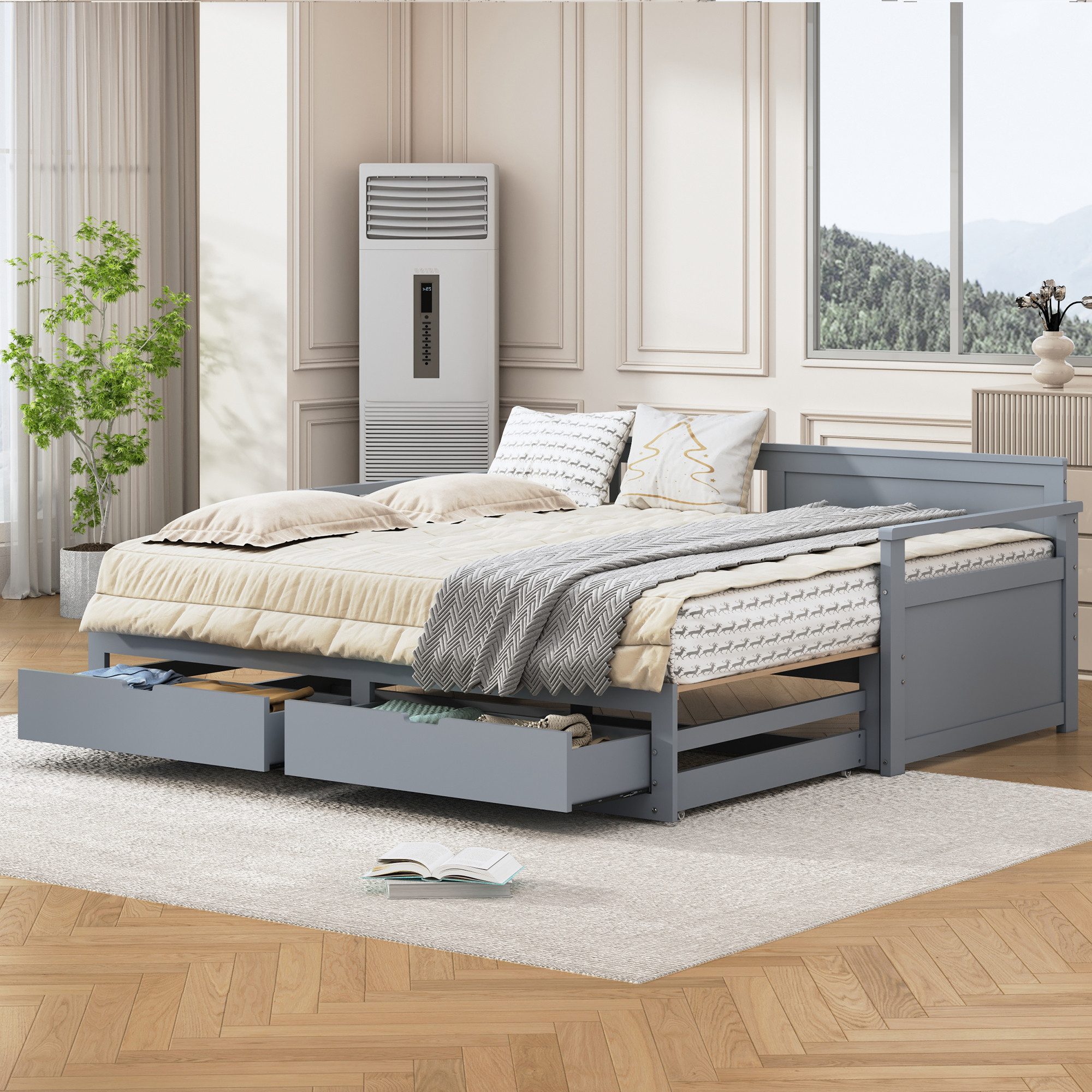 Flieks Daybett, Tagesbett Holzbett mit Schubladen und Ausziehbett 90x190cm/ günstig online kaufen