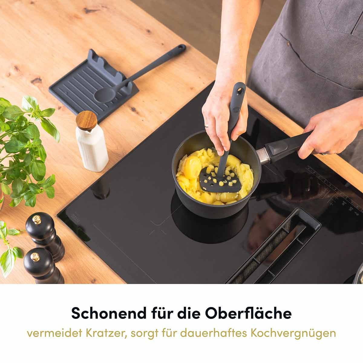 Hoffmann Germany Kartoffelstampfer Püreestampfer Silikon Edelstahl 25 cm anthrazit (1 St), Silikon, Edelstahl, flexible Kante, kratzerfrei, Gemüsestampfer, spülmaschinengeeignet