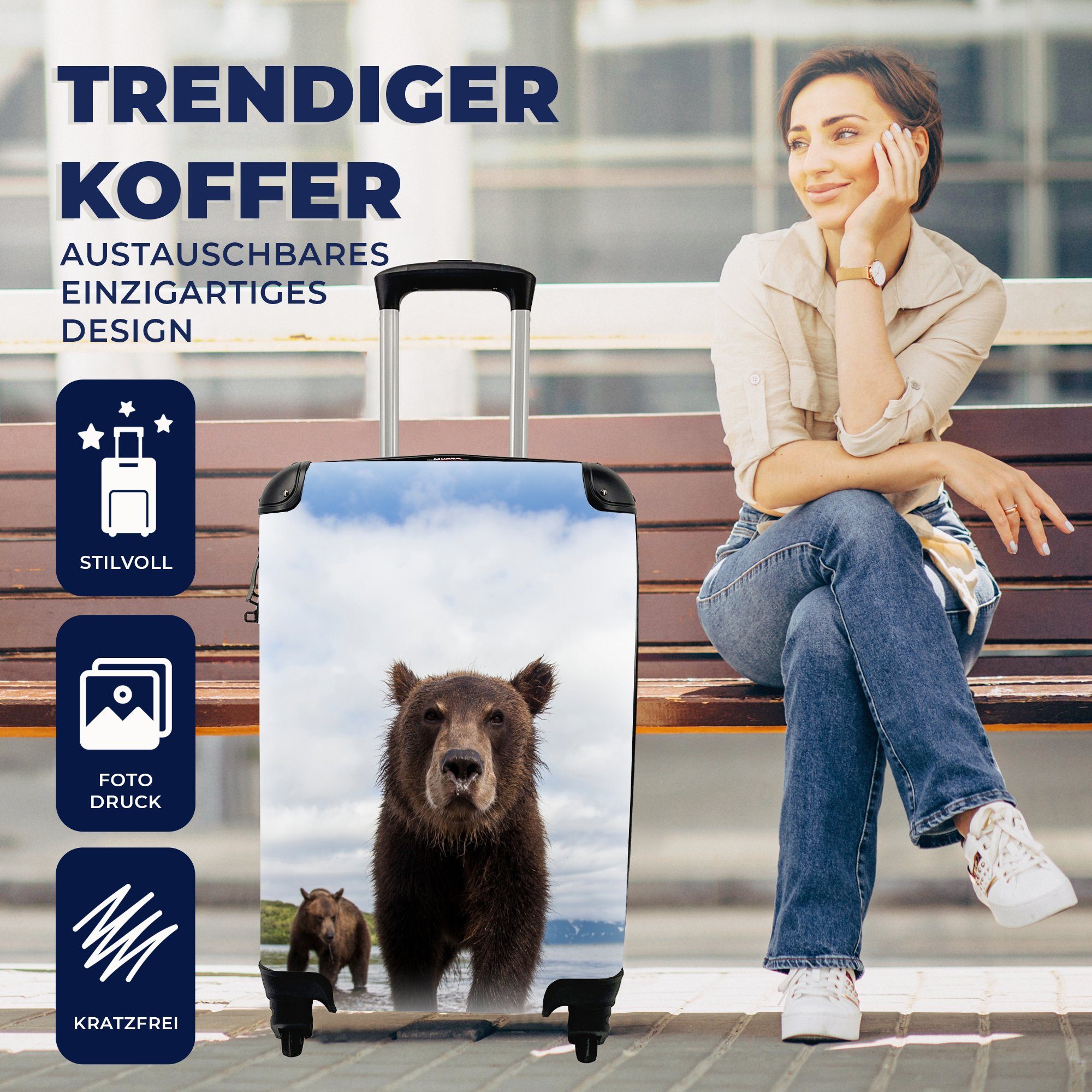 mit 4 Handgepäckkoffer rollen, Handgepäck Rollen, Reisekoffer MuchoWow Küste - Wasser, für Ferien, Reisetasche Bär Trolley, -