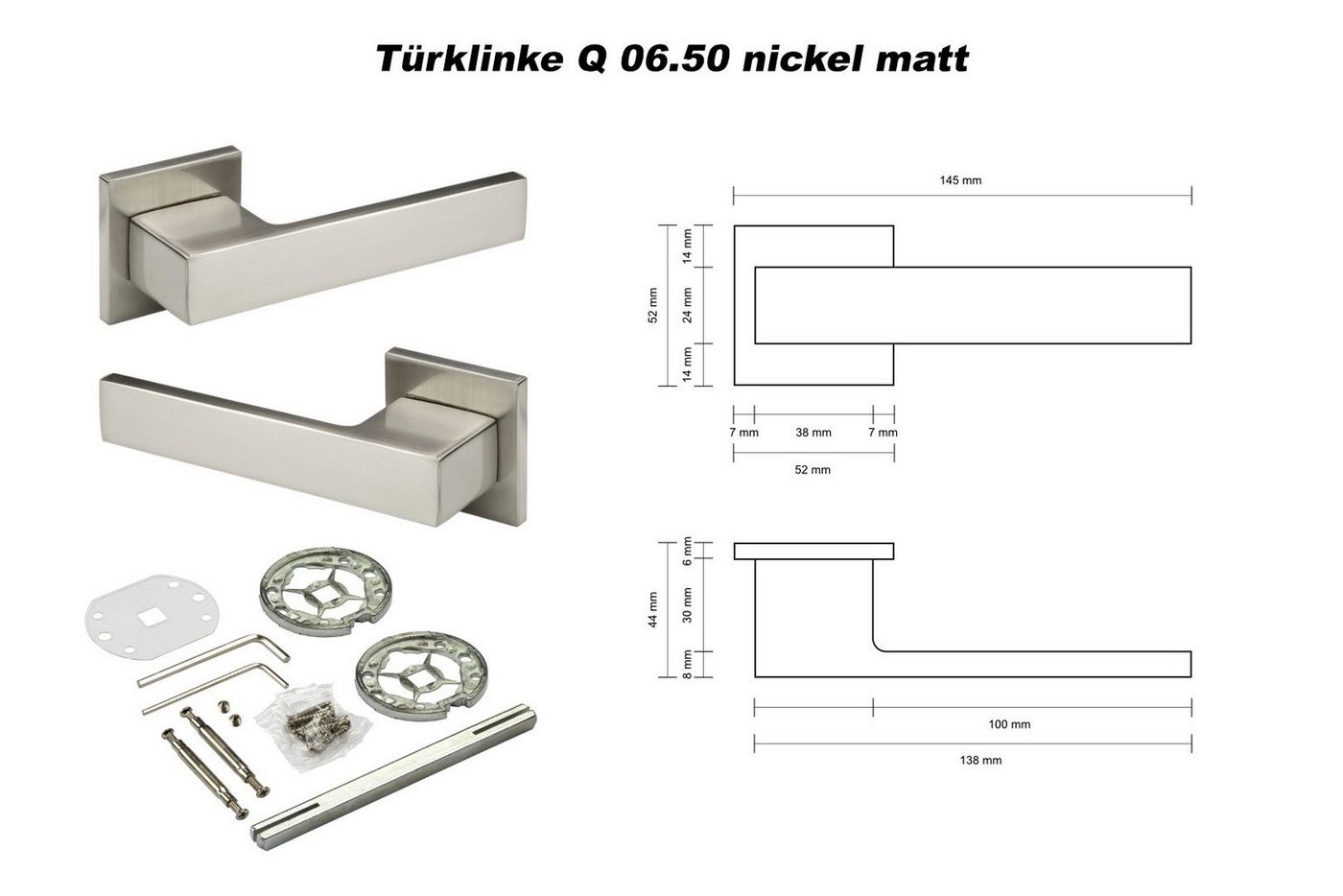 Thumbnail - Hexim Drückergarnitur Türklinke Q06.50 nickel matt, Zimmer Türgriff WC / Bad Aluminium matt in 4 Farben - Ricardo Borell...