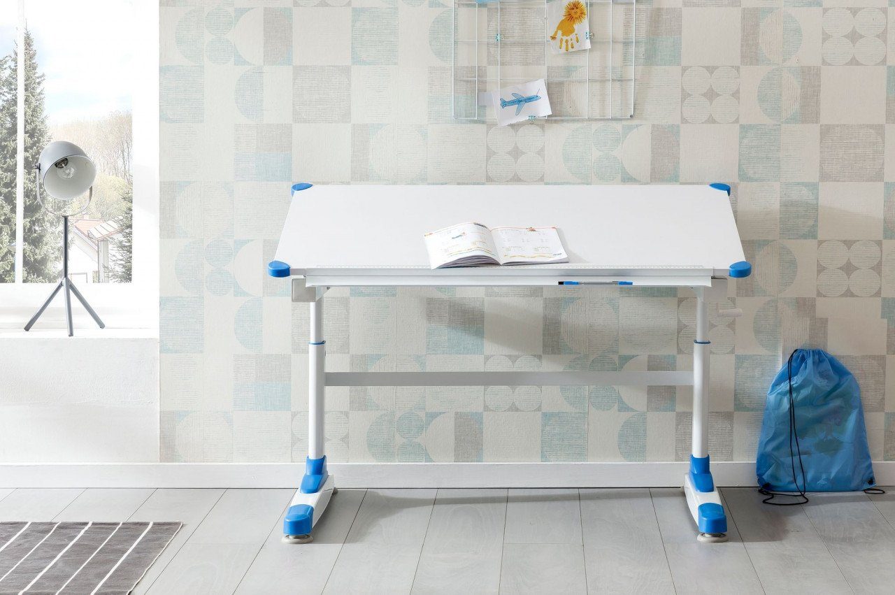 furnicato Schreibtisch Design KinderFelix 119 x 67 cm Blau/tisch Weiß Maltisch