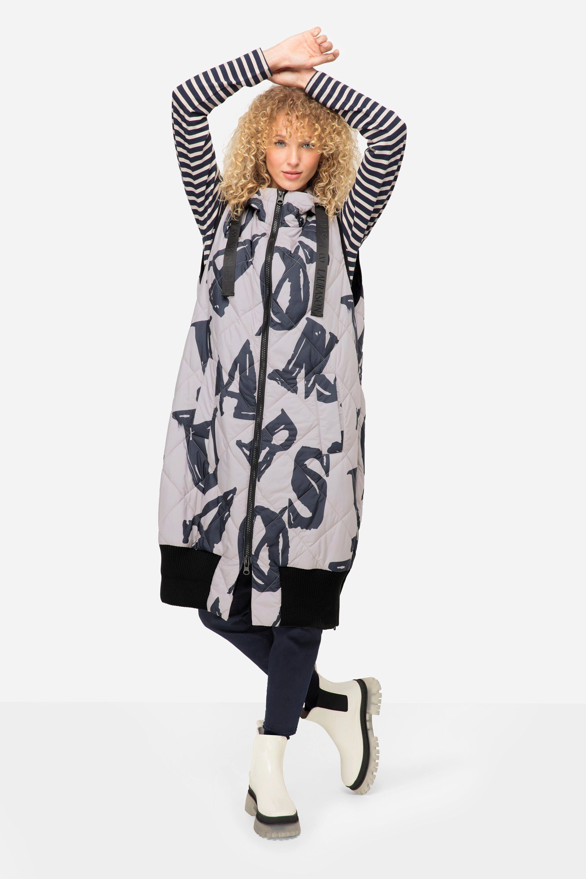 Steppweste Steppweste lange Form Print Kapuze 2-Wege-Zipper