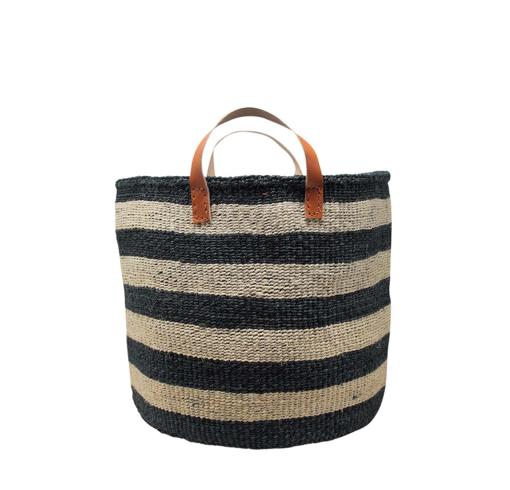 LaLe Living Strandtasche »Zuri mit Henkel aus Leder gestreift Schwarz/Natur  Markttasche«, handgefertigt aus Sisal