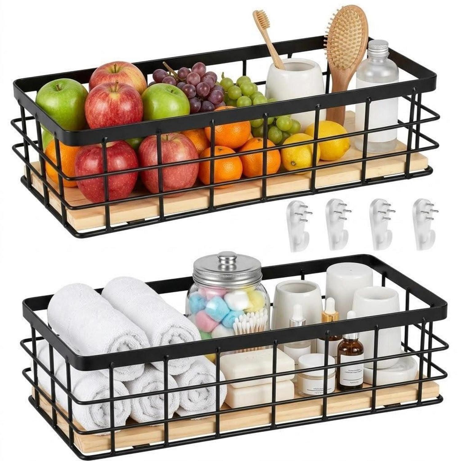 LuxusKollektion Allzweckkorb Metallwandkorb 2er-Set Schwarz (2 St)