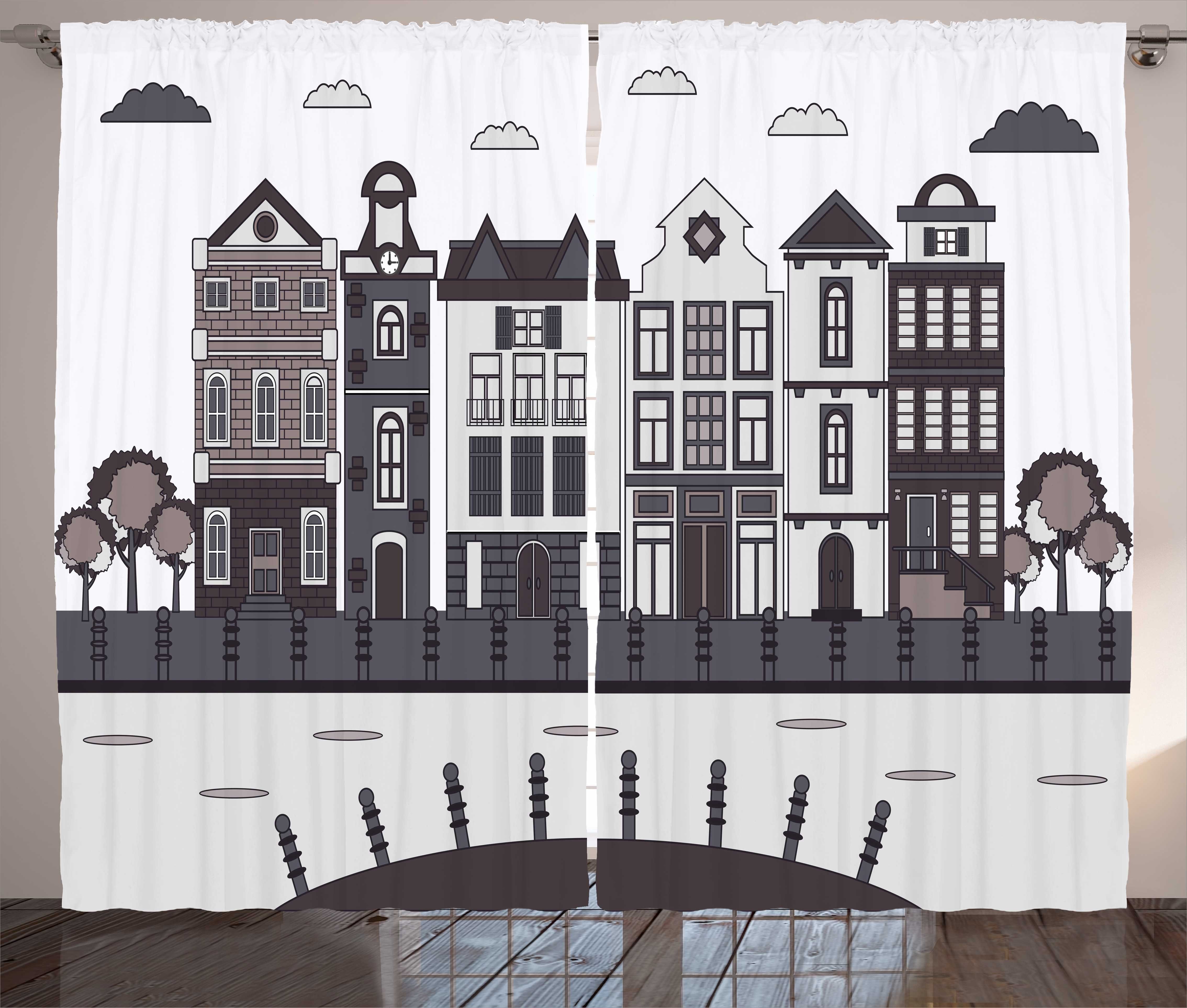 Gardine Schlafzimmer Kräuselband Vorhang Abakuhaus, mit Stadt-Landschaft und Amsterdam Schlaufen Haken