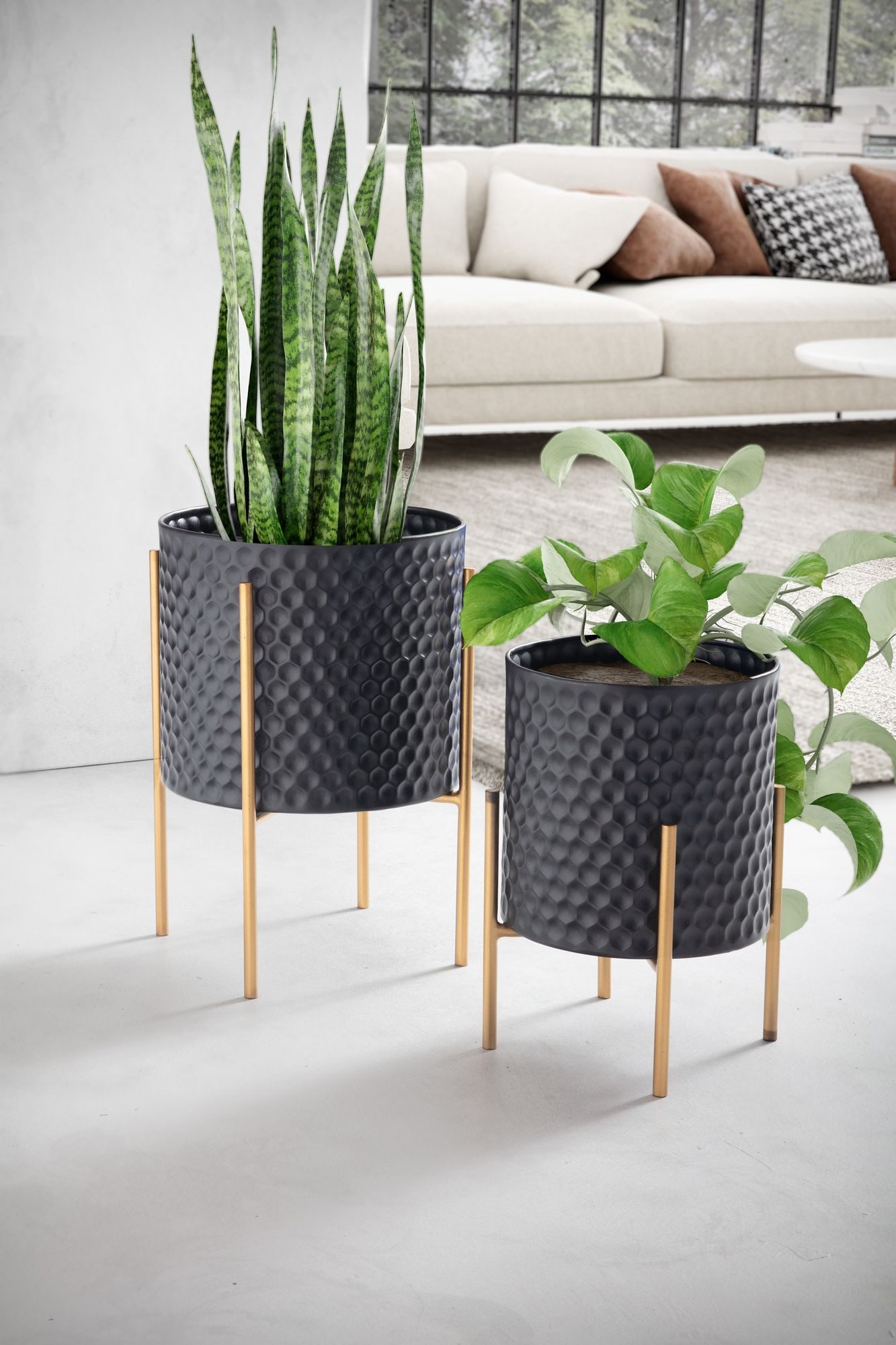 FINEBUY Pflanzkübel FB92214 Blumentopf Pflanzenkübel 2er Set Metall Schwarz Gold Rund (Blumentopf 2er Set Metall Schwarz Gold Rund), Pflanzenkübel 2-teilig, Blumenkübel Pflanzgefäß