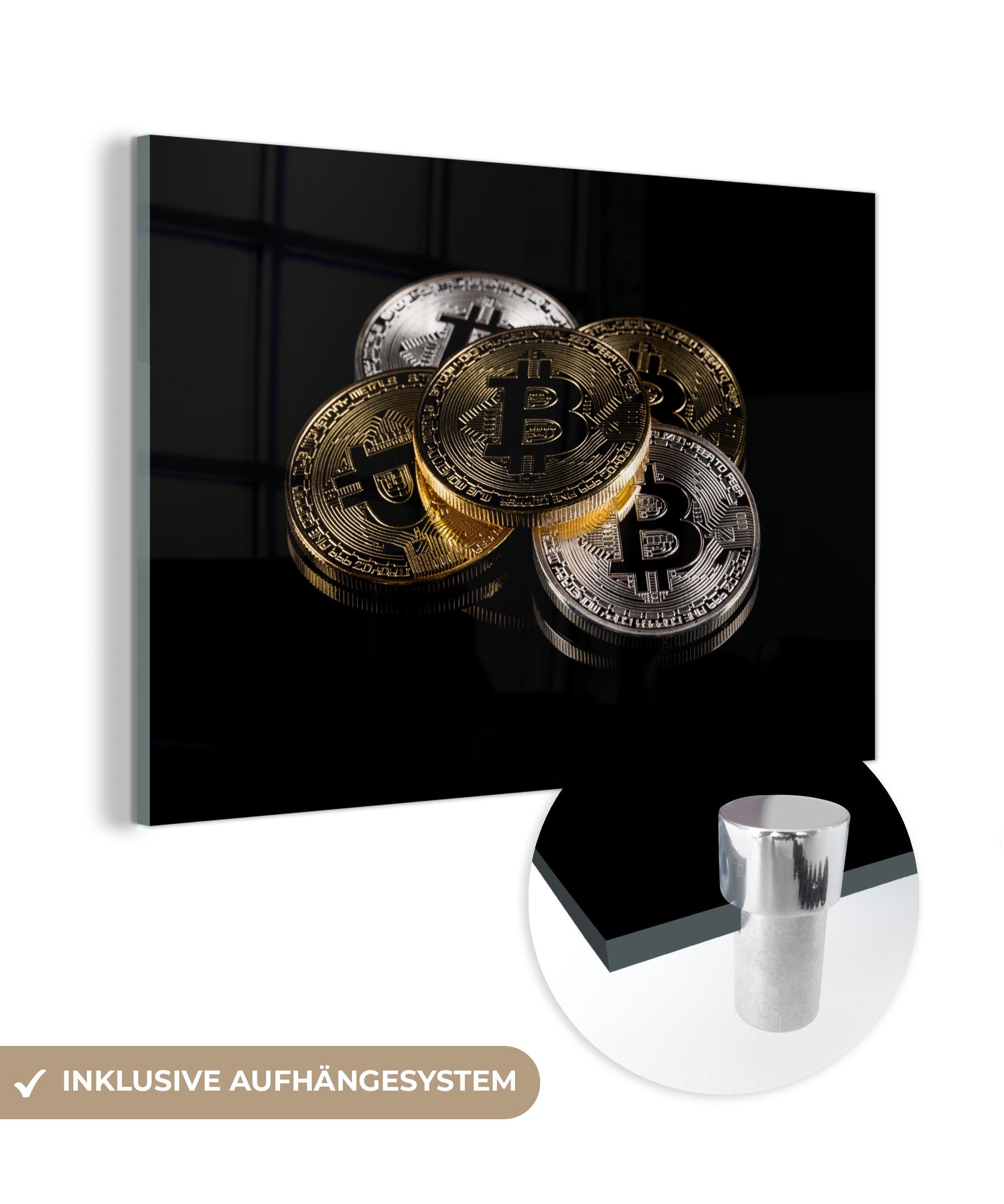 MuchoWow (1 Acrylglasbilder St), Version Schlafzimmer Physische Wohnzimmer Bitcoin-Münze, Acrylglasbild &
