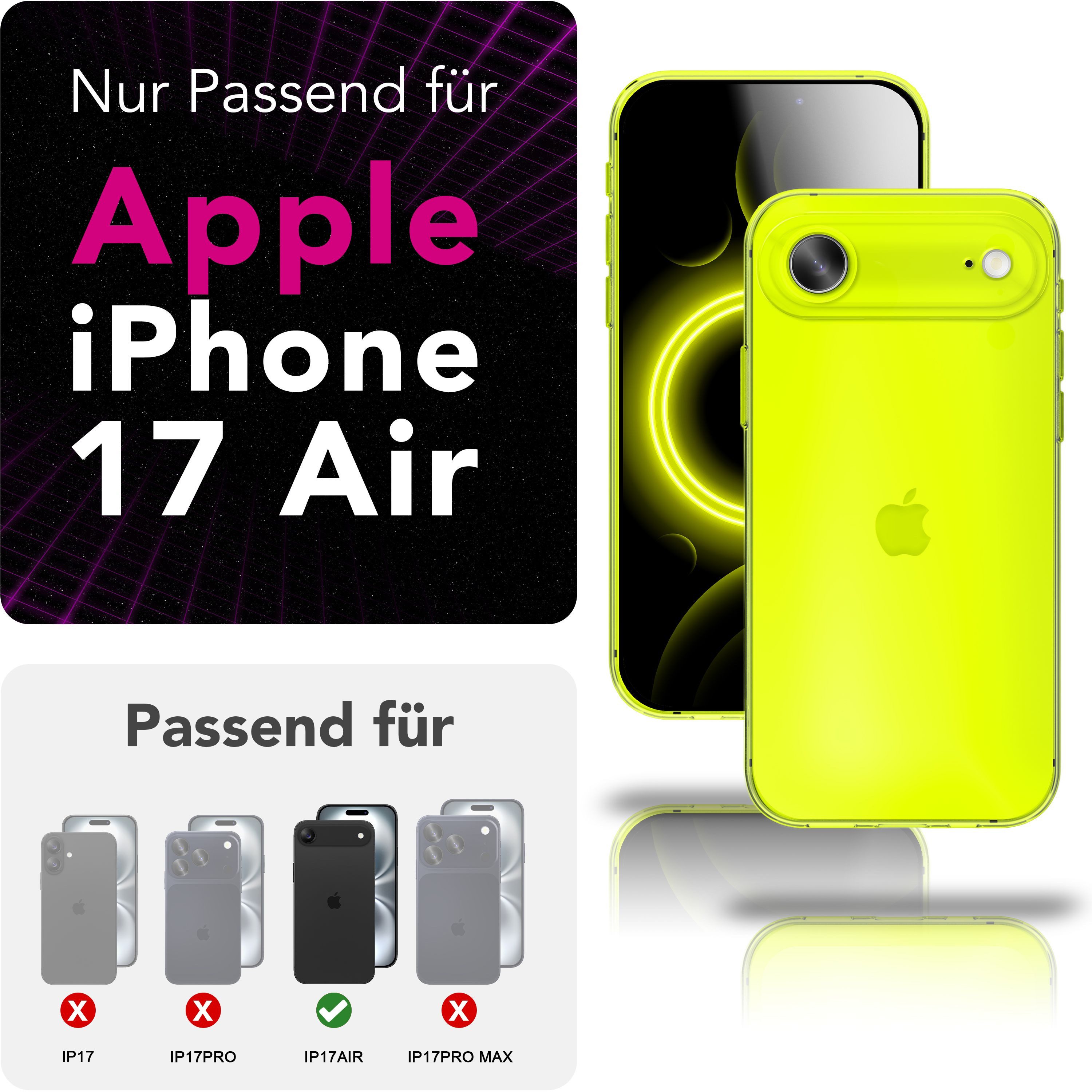 Nalia Smartphone-Hülle Apple iPhone 17 Air 16,5 cm (6,5 Zoll), Leuchtende Neon Farbe / Durchsichtig / Anti-Gelb / Soft TPU & Flexibel