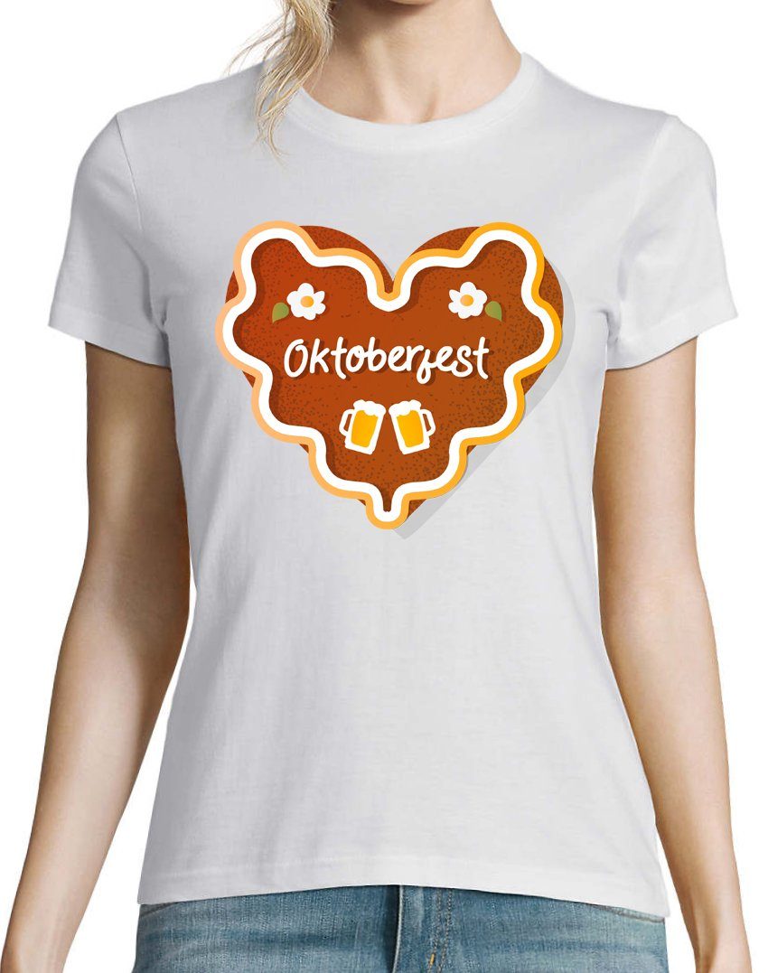 trendigem Fest Keks Designz Oktober Youth Frontprint Shirt Herz T-Shirt mit Damen Weiß