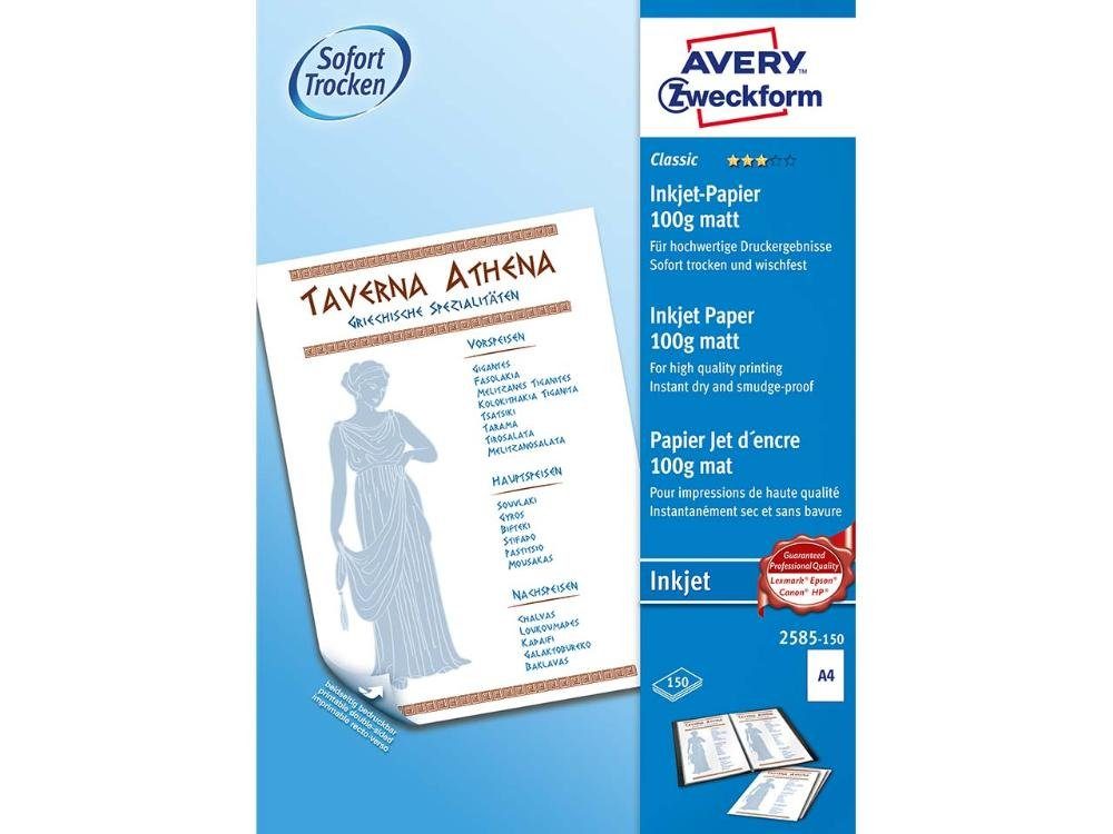 Avery Zweckform Drucker- und Kopierpapier Avery Zweckform Inkjet-Papier '2585-150' 100 g/m²
