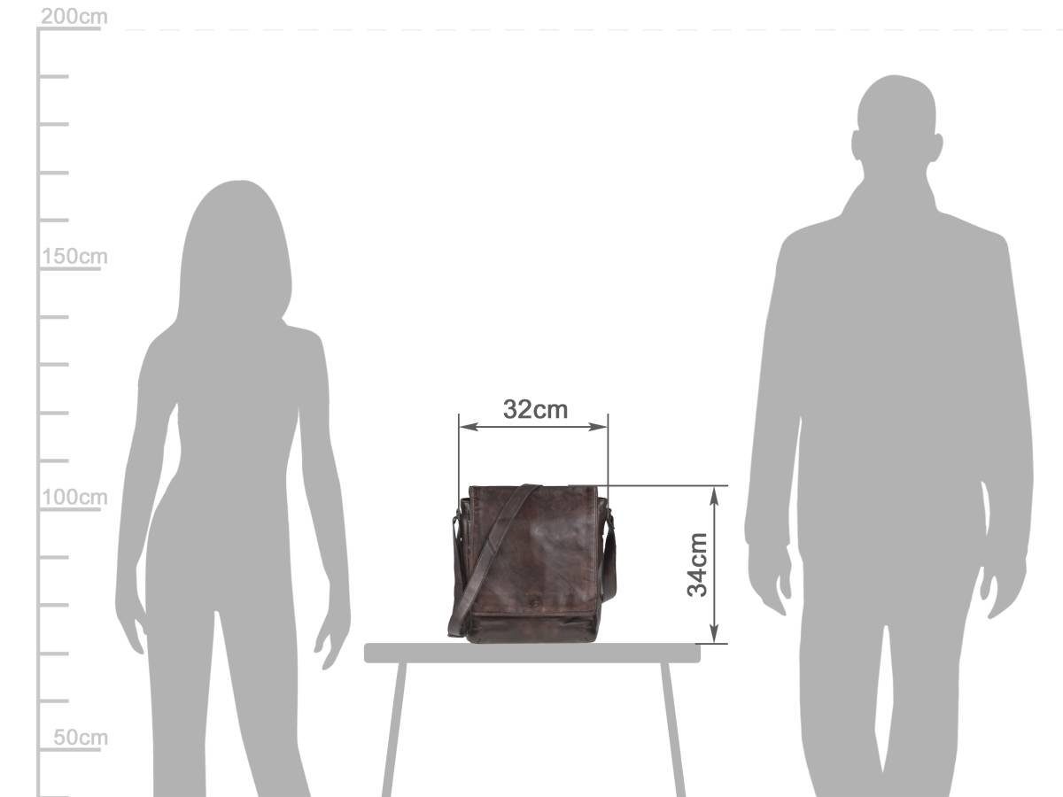 Bear Design Umhängetasche Dustin, Messenger 32x34cm, Schultertasche Leder weiches knautschiges Bag, brown