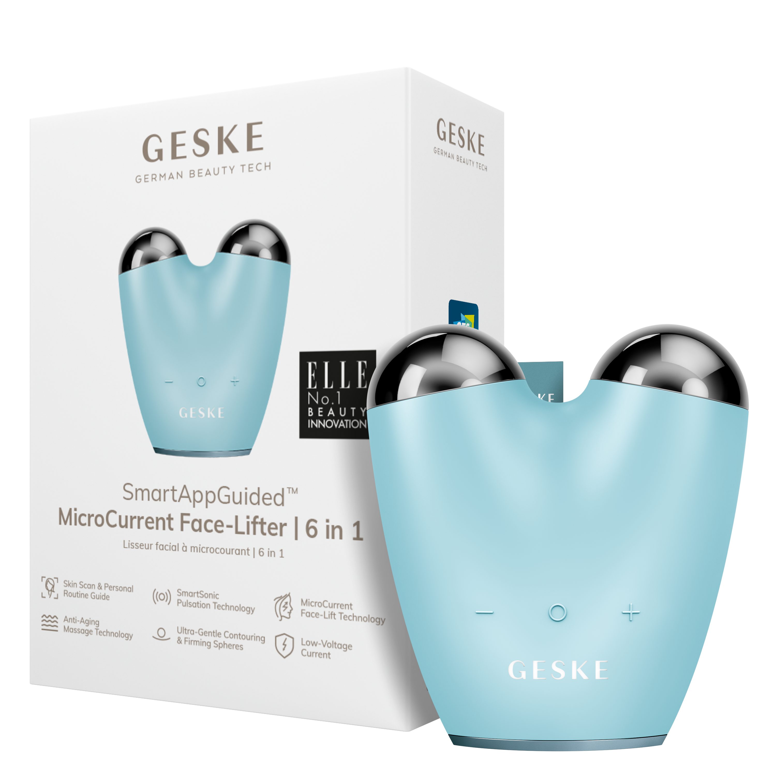 German der Device), Turquoise GESKE 6 SmartAppGuided™ GESKE personalisierte Beauty Packung Mit in 1, (Gerät Tech kostenloser App Du deine (SmartAppGuided Gerät 2-tlg., Face-Lifter Enhancer & MicroCurrent USB-Ladekabel), inkl. erhältst Hautpflegeroutine. APP