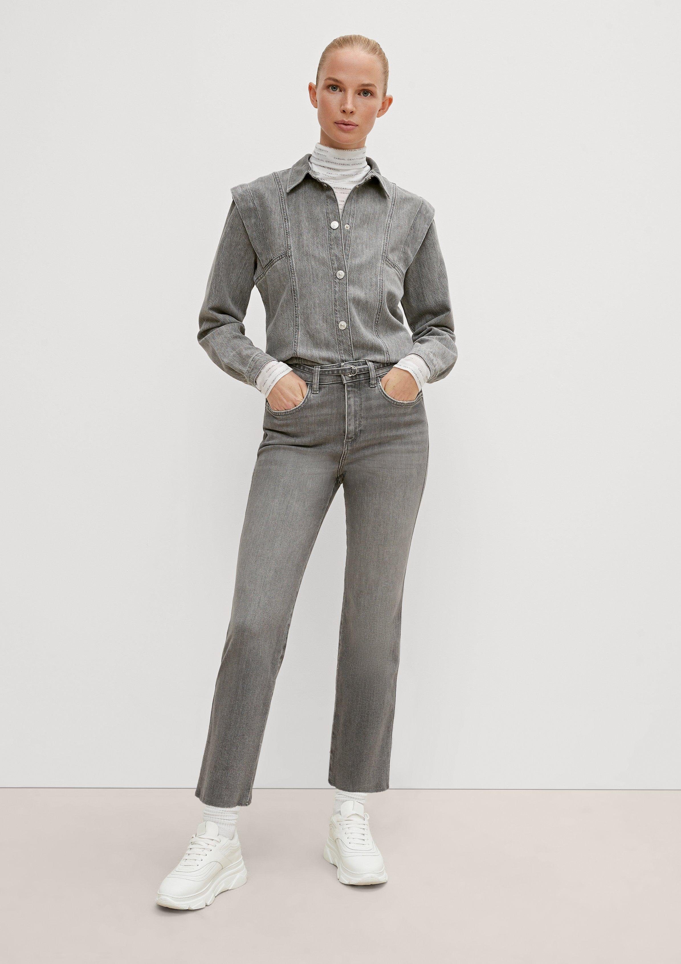 comma casual identity 7/8-Jeans Slim: Jeans mit ausgefranstem Saum Waschung
