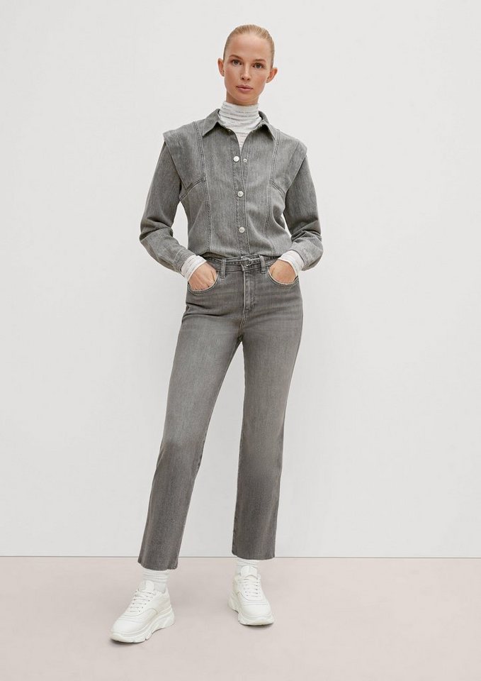 comma casual identity 7/8-Jeans Slim: Jeans mit ausgefranstem Saum Waschung