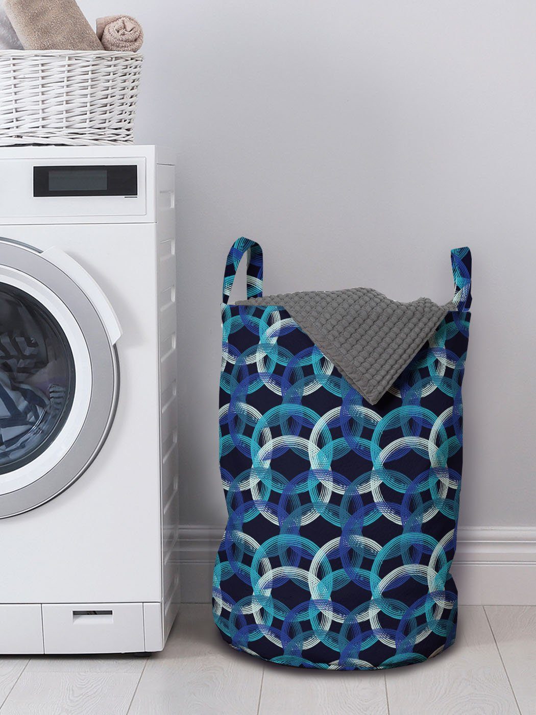 Waschsalons, Tupfen Kordelzugverschluss für Verschränkte Abakuhaus Wäschekorb mit Wäschesäckchen Griffen Geometrisch
