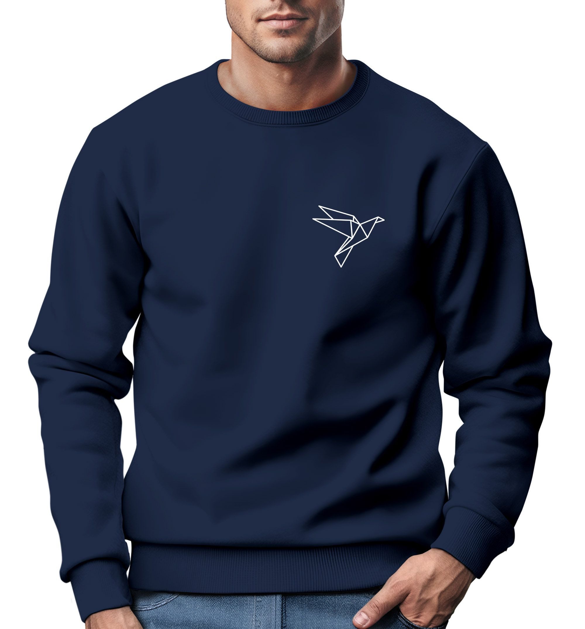 Sweatshirt Sweatshirt Herren Polygon Print Aufdruck Vogel Origami