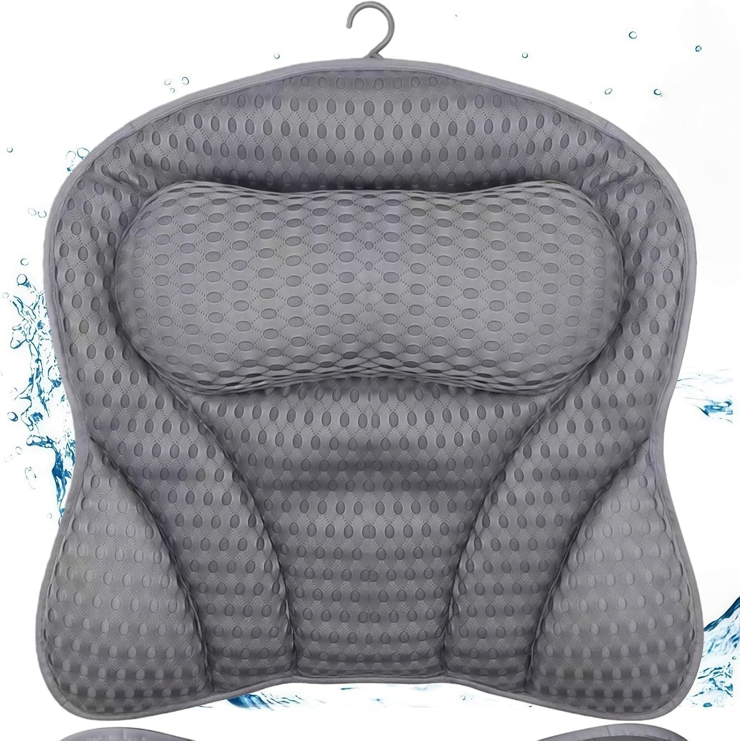 FELIXLEO Badewannenkissen Badewannenkissen 4D Mesh 6 Saugnäpfe Ergonomisch Grau Spa, 1-tlg.