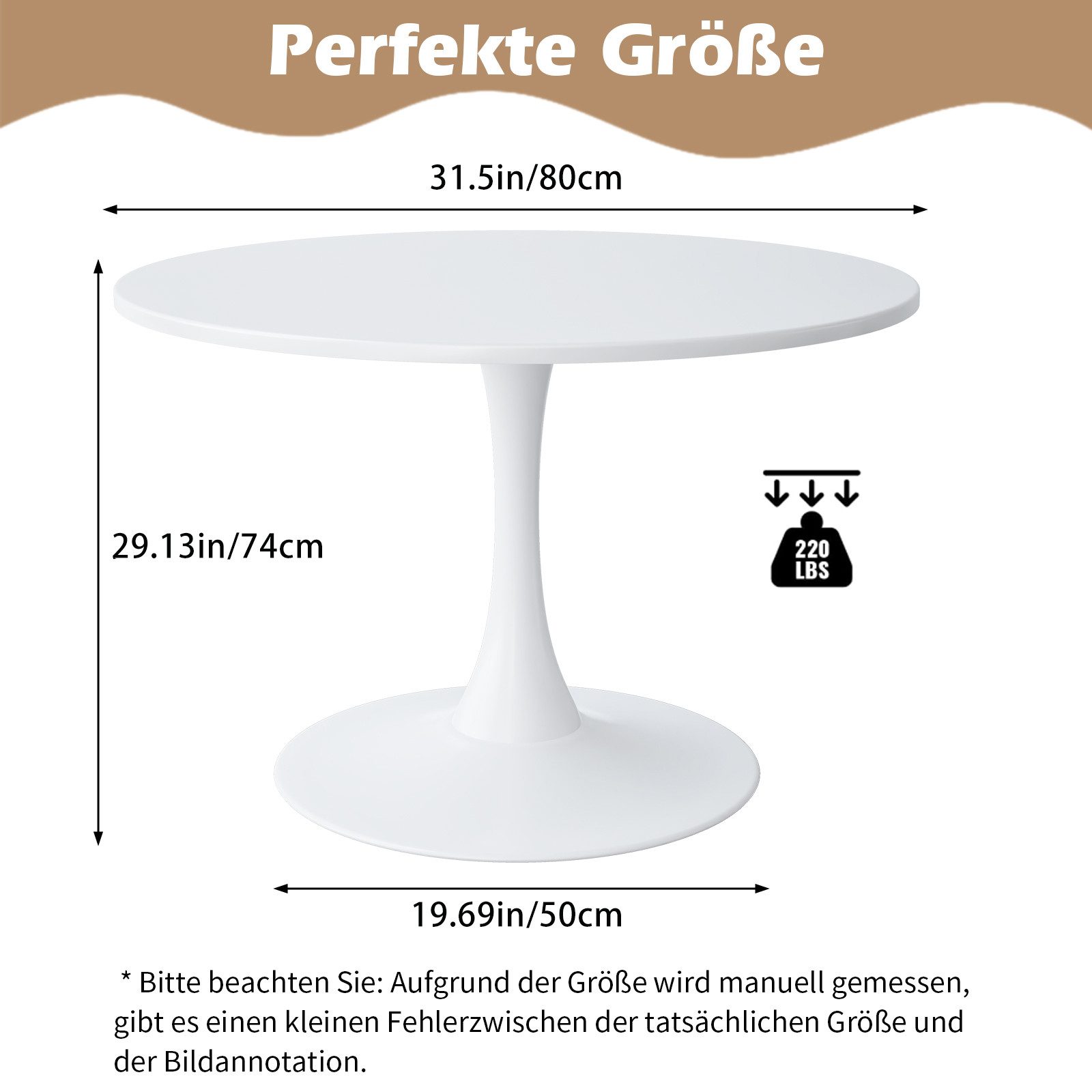 PEALOV Esstisch Runder Küchentisch Ø80 cm mit modernem Tulpenfuß (1-St), Weißer Design-Tisch für Esszimmer, Küche und Wohnzimmer
