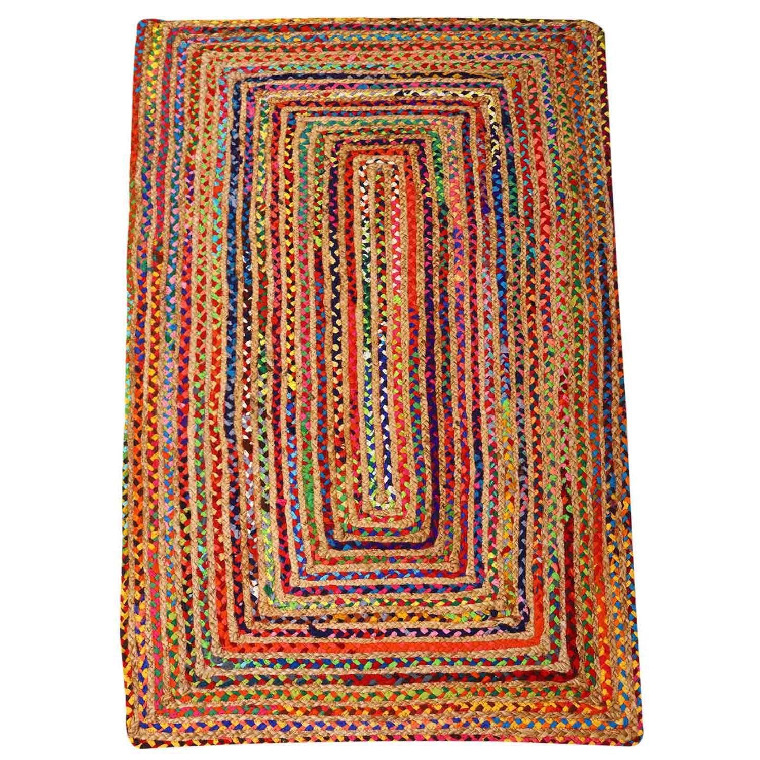 Casa Moro Teppich Jute Teppich Esha bunt rechteckig, Teppichläufer im Boho-Stil, rechteckig, Geschenkideen