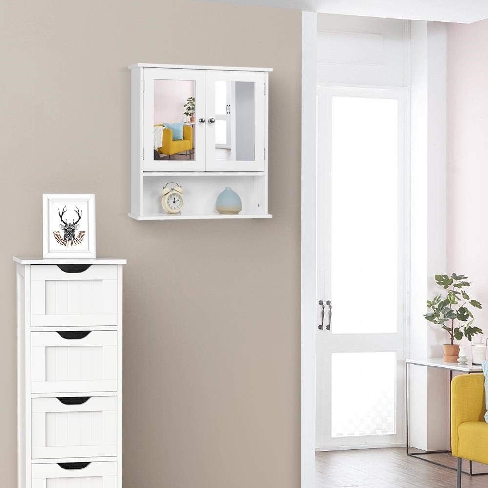 Yaheetech Spiegelschrank Badschrank mit Spiegeltür & 1 offenem Regal Badezimmerschrank Hängeschrank, Einlegeboden verstellbar – Bild 4 von 5