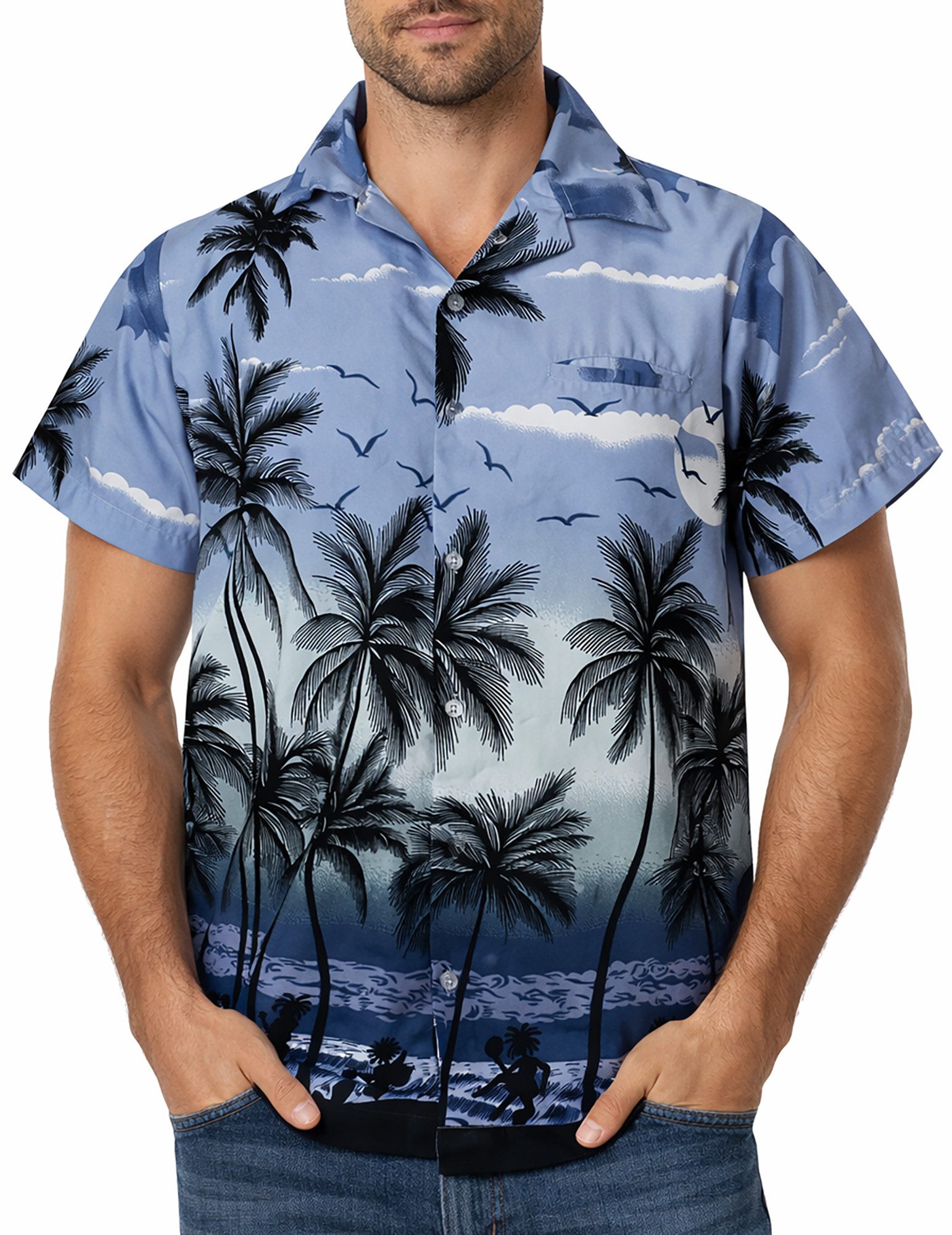 King Kameha Hawaiihemd "Beach" Funky Hawaii-Hemd Herren Kurzarm Front-Tasche Stylish