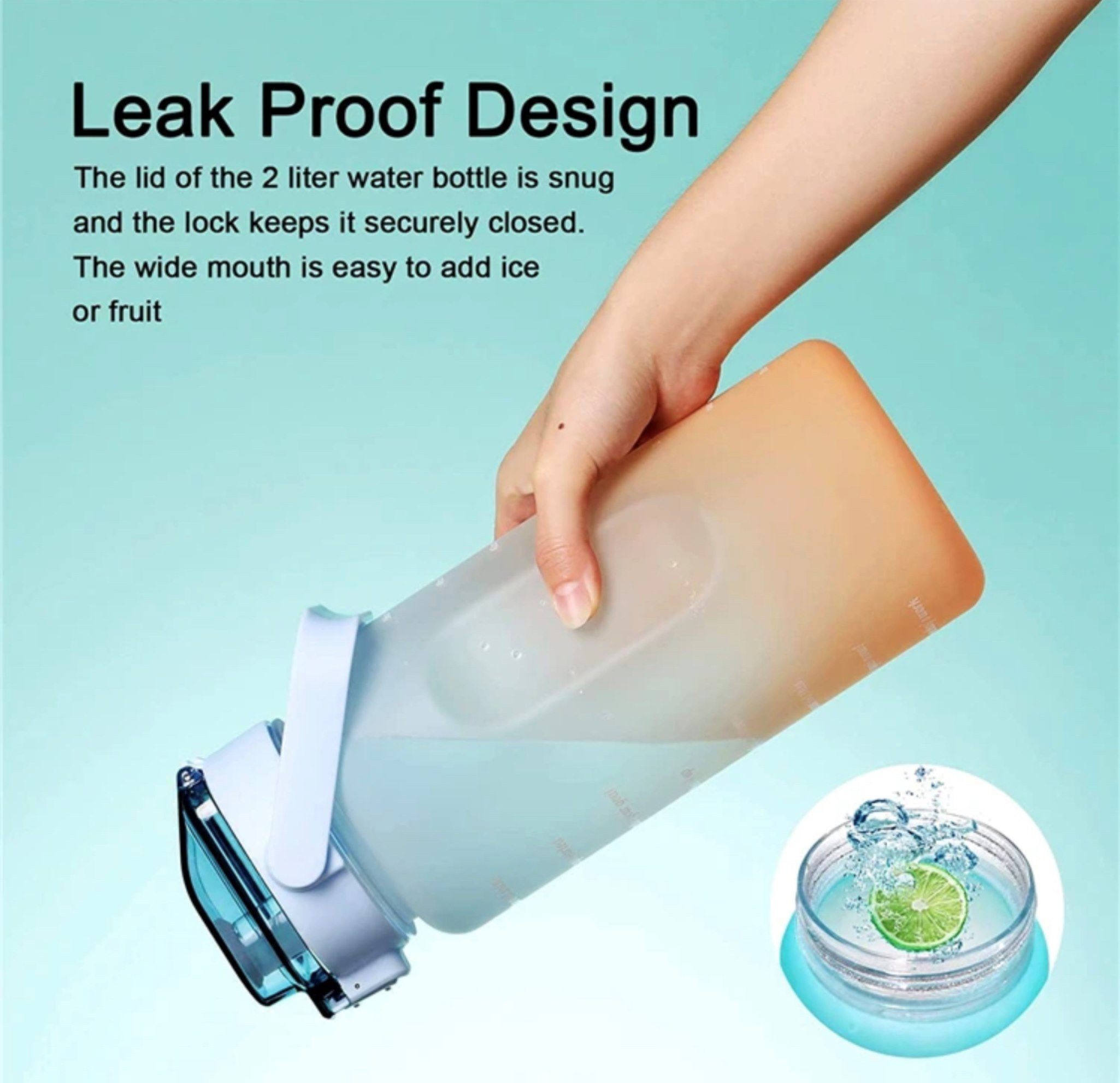 Botells Trinkflasche 2 Liter, Trinkmotivation mit Strohhalm, 2 Adapter, schöner Farbverlauf, BPA frei, geeignet für Camping, Reisen, Schule, Sport und Büro