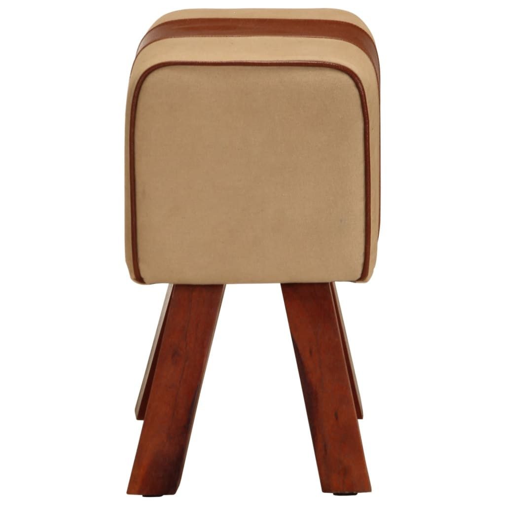 vidaXL Essbank Sitzbank Turnbock-Design 38 cm Braun Echtleder Massivholz