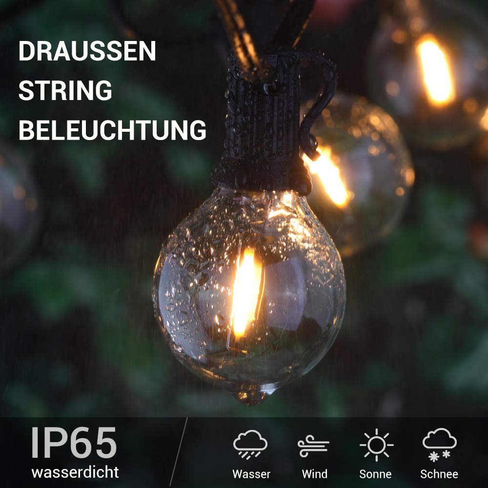 IP65 Storm Elegear Lichterkette Max.195M Außen 30+3 LED-Lichterkette für Glühbirnen, 9.8m G45 Garten