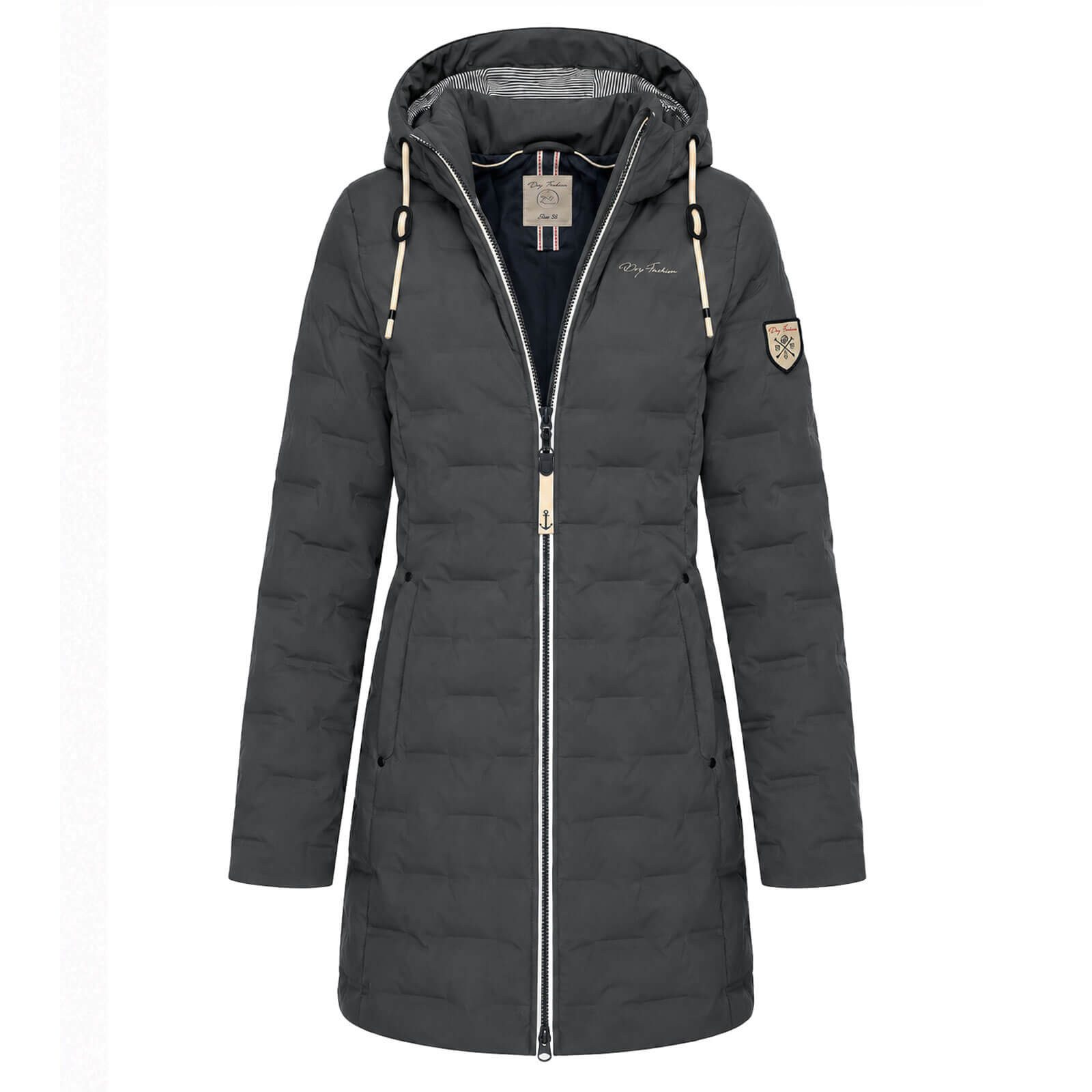 Dry Fashion Steppmantel Blavand Damen Mantel mit Steppung gefüttert - Steppjacke mit Kapuze Atmungsaktiv, 2-Wege-Reißverschluss, Kapuze abnehmbar, Tailliert