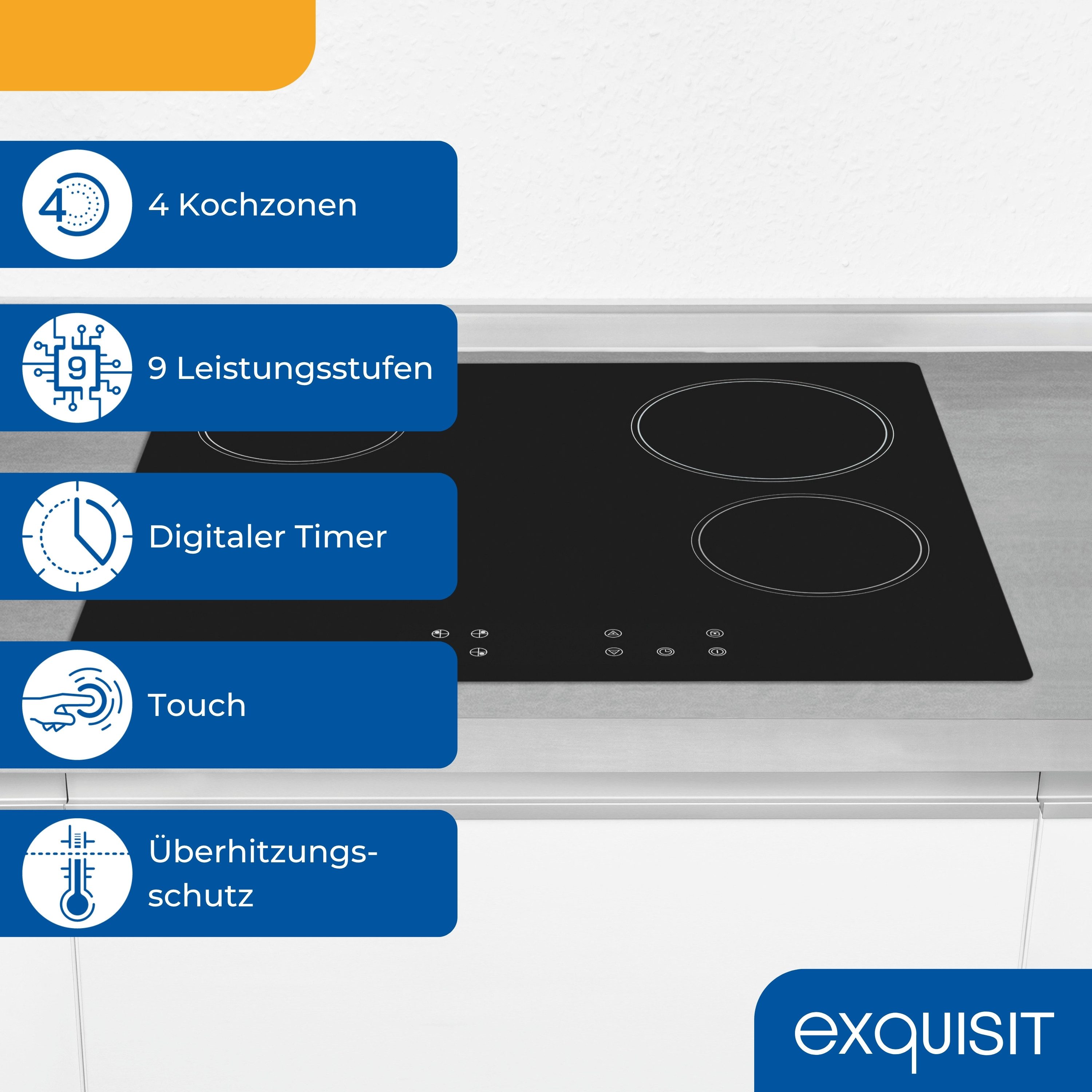 exquisit Elektro-Kochfeld EKC601-Rsw-020, NEU: mit trendigem schwarzen Rahmen und stoßfest für mehr Sicherheit