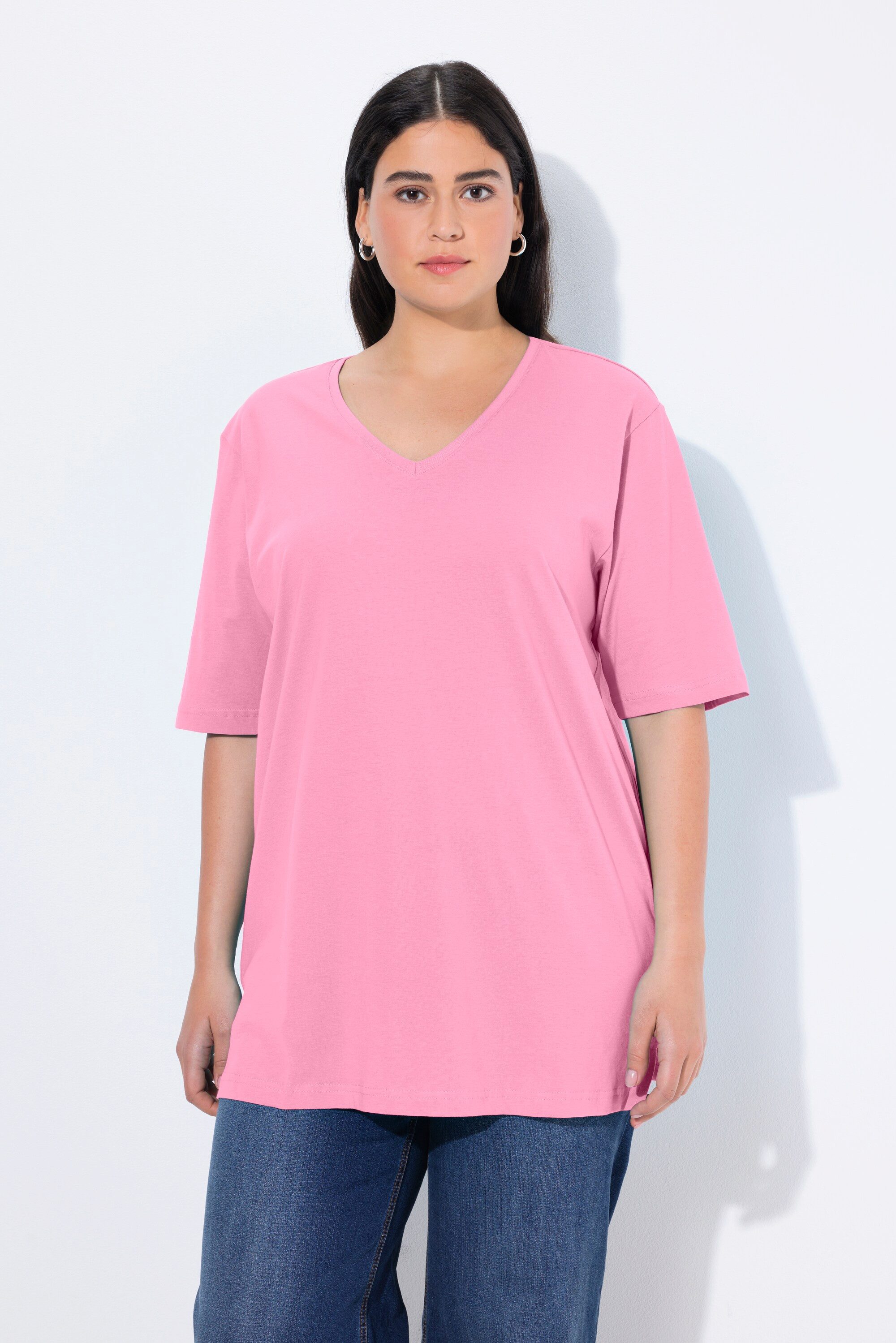 Ulla Popken T-Shirt T-Shirt V-Ausschnitt Relaxed Halbarm
