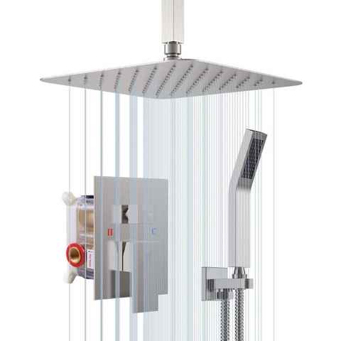 Rainsworth Duschsystem SRSS-C1001, Gebürstetes Nickel Unterputz Duschsystem - Decke Installieren - 10" quadratischer Regenduschkopf - einfache Installation - umweltfreundlich - Edelstahl und Messing Unterputz Duscharmatur Set