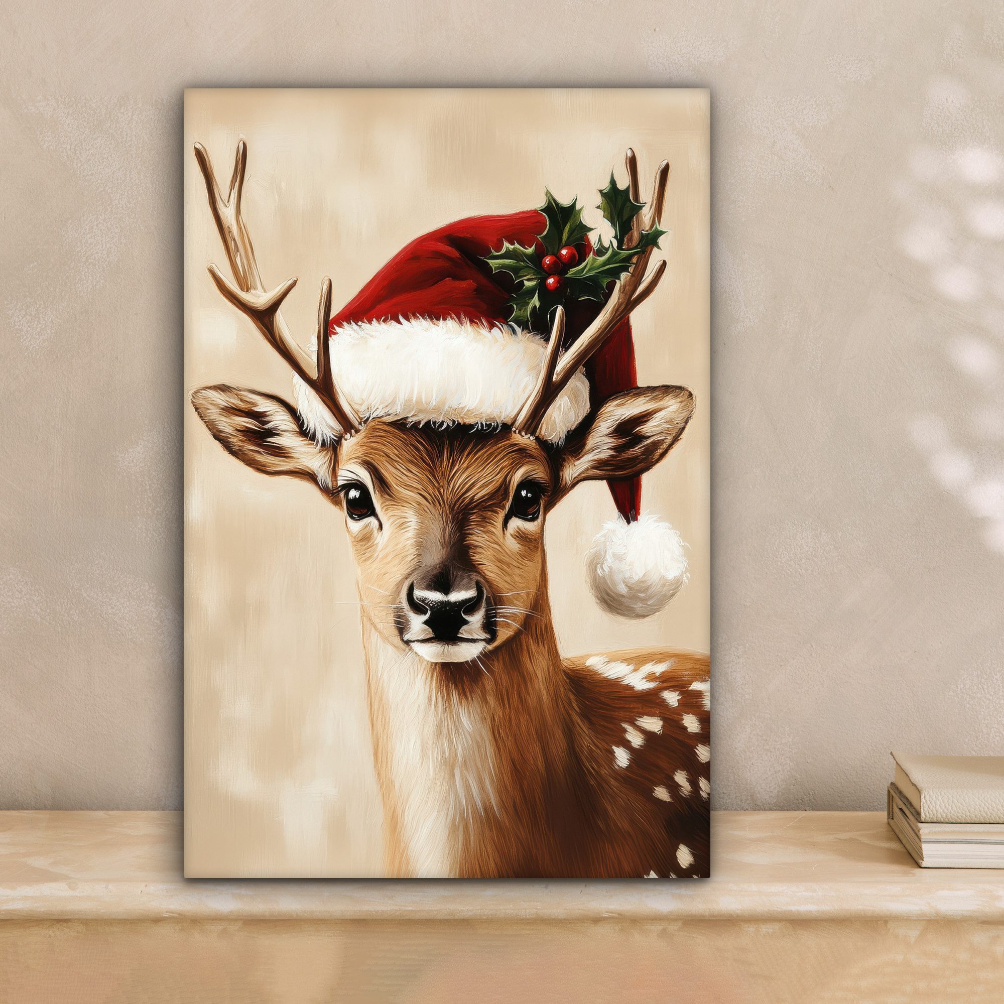 OneMillionCanvasses® Leinwandbild Weihnachten - Hirsch - Geweih - Rot, Foto günstig online kaufen